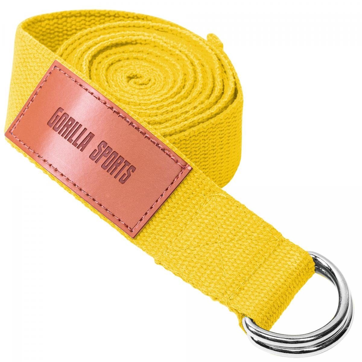 aus GORILLA Metall, 100% Strap Yoga Yoga-Gürtel, Gelb Verschluss Baumwolle, mit SPORTS Yogagurt