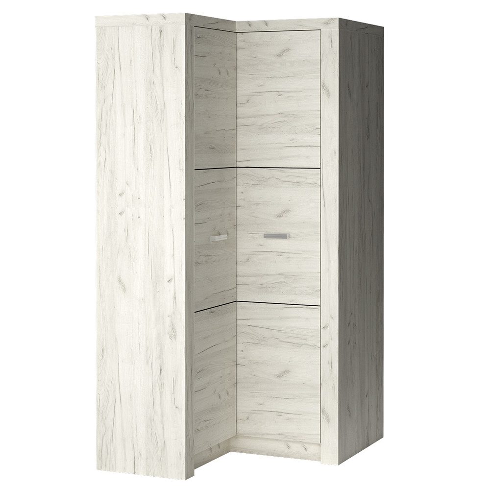 Lomadox Eckschrank INGENIO-161 Kleiderschrank Garderobenschrank Schlafzimmerschrank Esche weiß