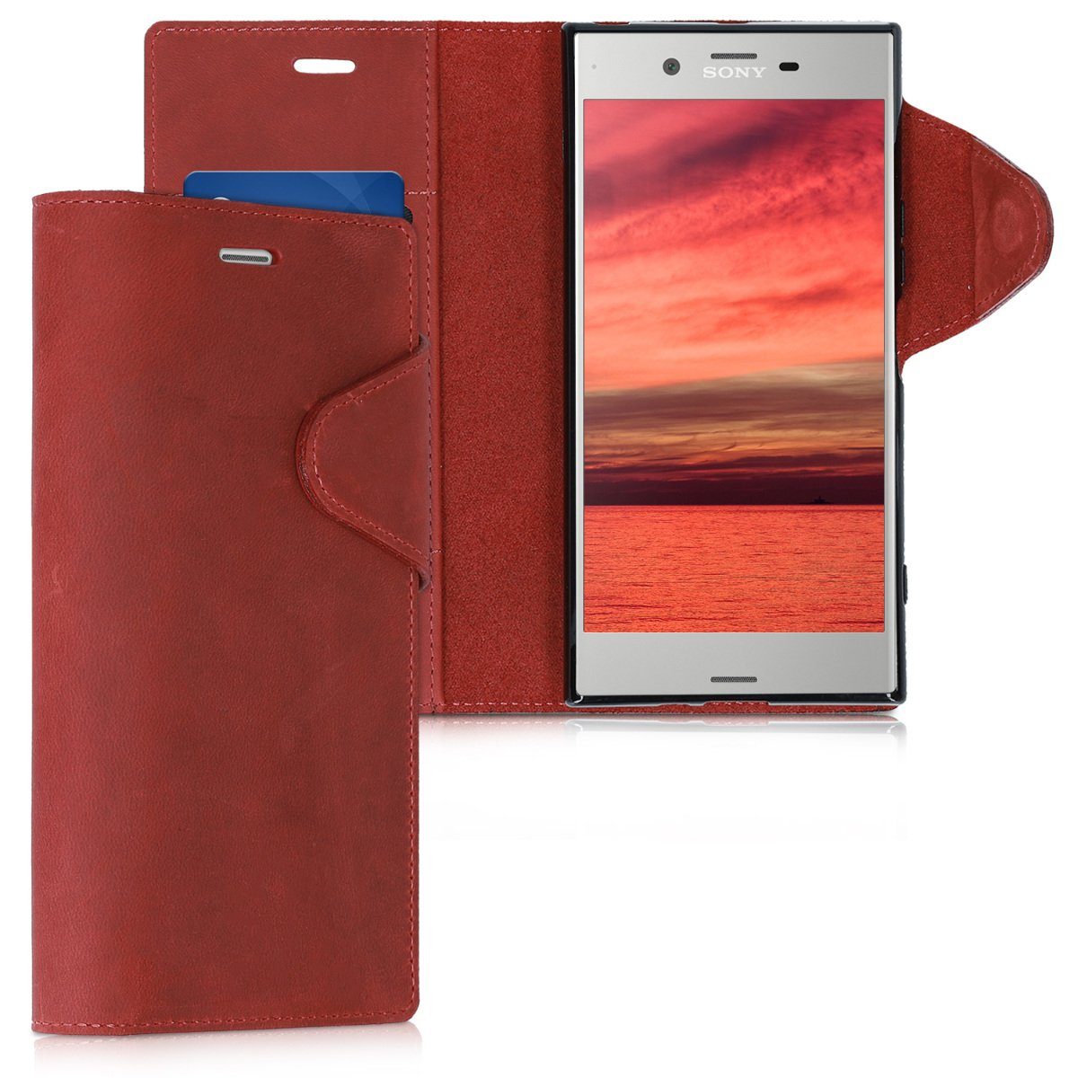 kalibri Handyhülle, Hülle kompatibel mit Sony Xperia XZ Premium - Leder  Handyhülle Handy Case Cover - Schutzhülle Lederhülle - Standfunktion  Kartenfächer