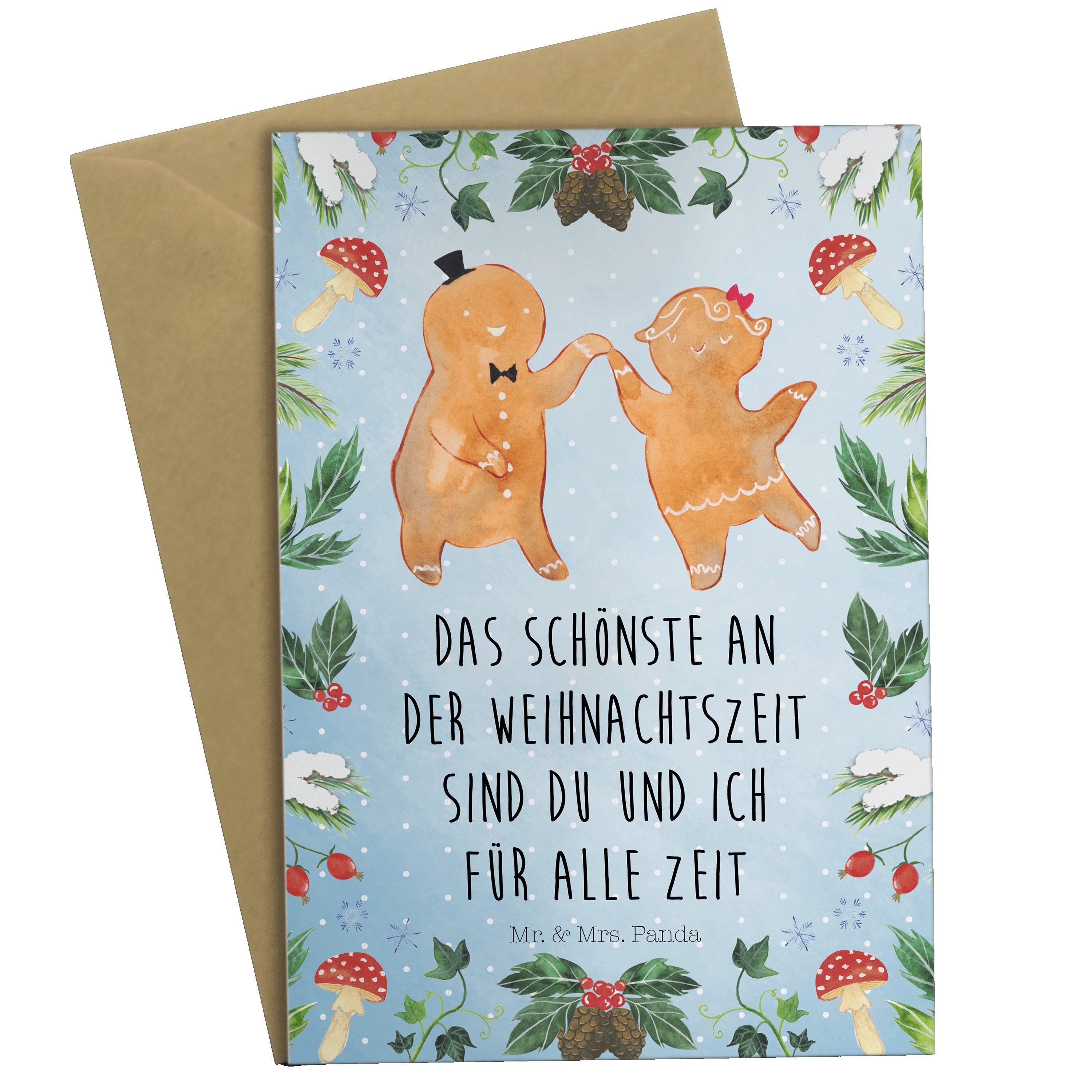 Mr. & Mrs. Panda Grußkarte Lebkuchen Pärchen - Weiß - Geschenk, Klappkarte, Nikolaus, Geburtstag