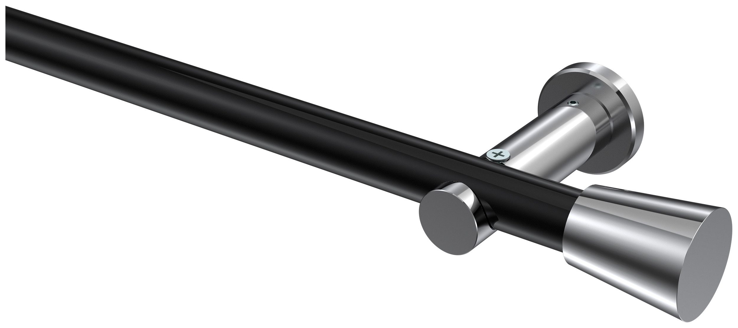 INTERDECO Gardinenstange Platon Sitra, Ø 20 mm, 1-läufig, Fixmaß, kürzbar, Wandmontage, Deckenmontage, Metall, Schwarz / Chrom / Bicolor