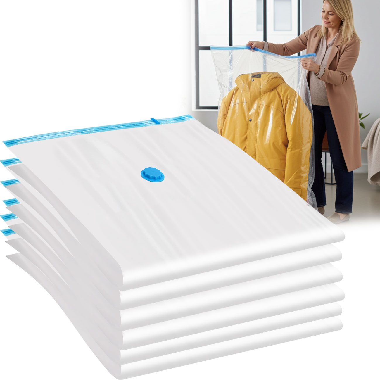 shop'n smile ideoon Vakuumierbeutel Vakuumbeutel XL 80x120cm platzsparend Kleiderbeutel für Staubsauger, Universal-Vakuumventil/Luftdicht/PA+PE Kunststoff/Reißfest