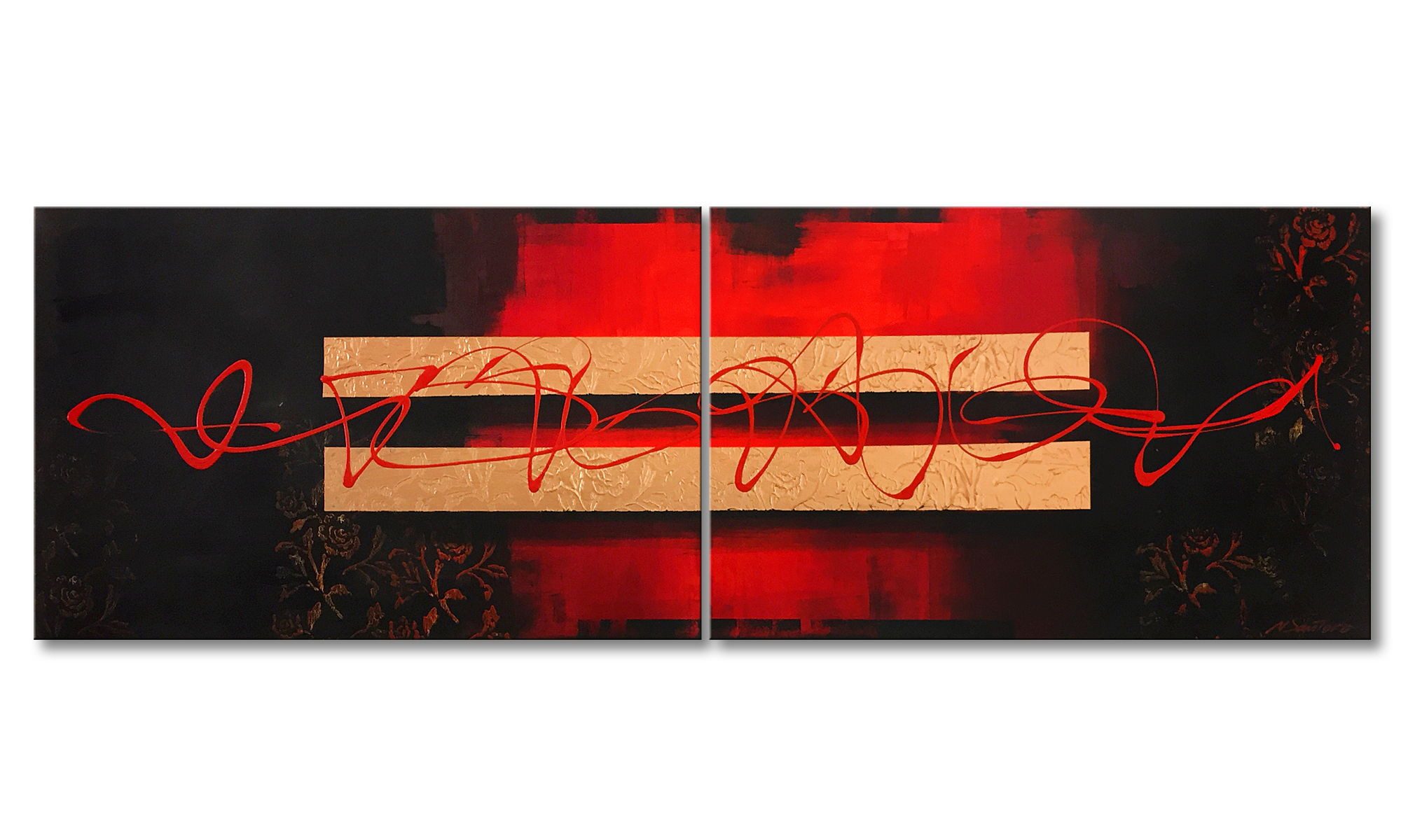 WandbilderXXL Gemälde Long Nights 200 x 60 cm, Abstraktes Gemälde, handgemaltes Unikat