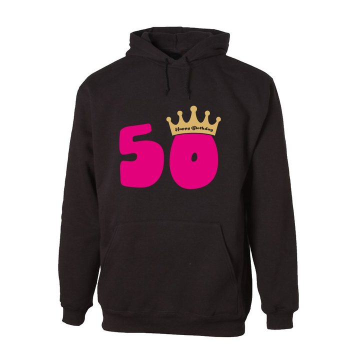 G-graphics Hoodie 50 – Happy Birthday – mit Krone mit trendigem Frontprint Aufdruck auf der Vorderseite Spruch/Sprüche/Print/Motiv zum 50ten Geburtstag