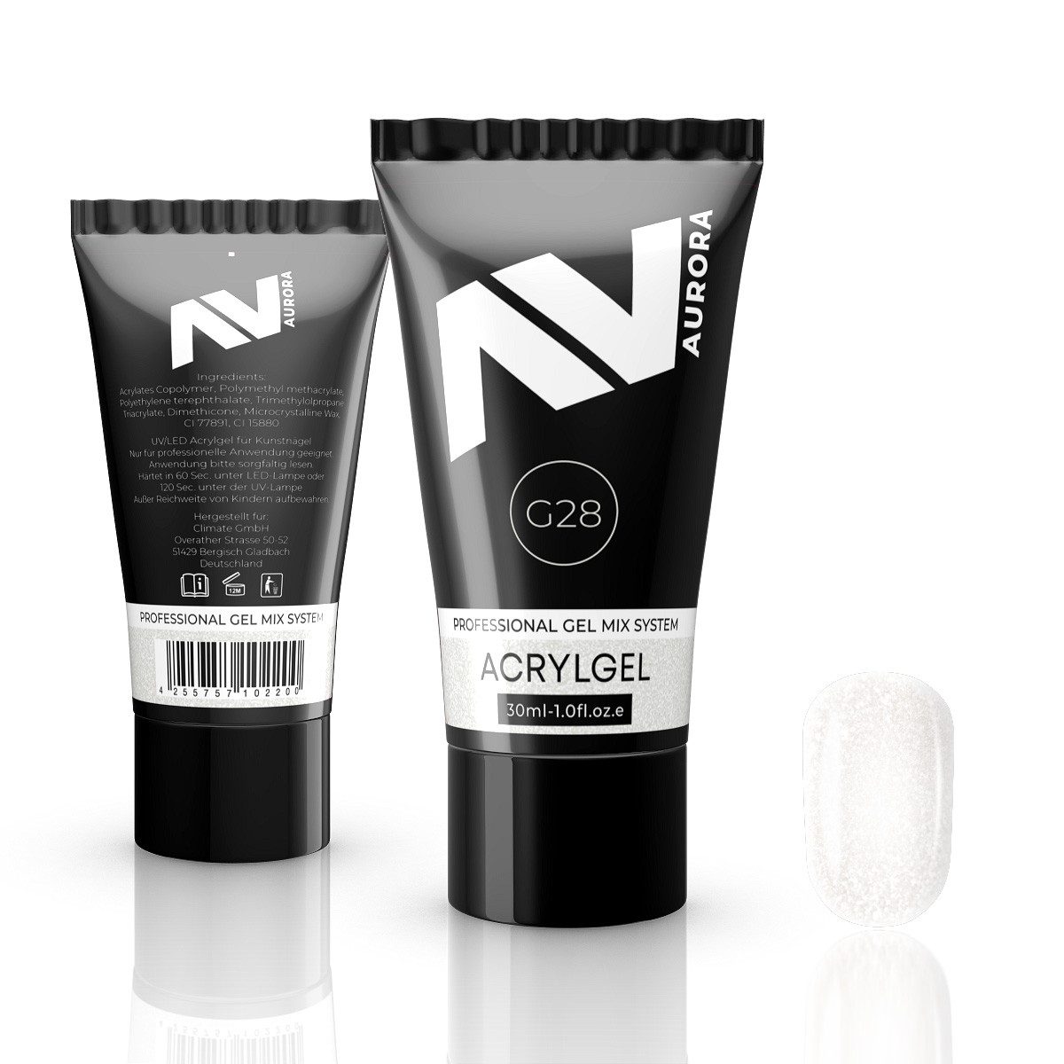 Aurora Gel-Nagellack AURORA Acrylgel White Glitter G28 30ml, 1-tlg., Acrylgel White