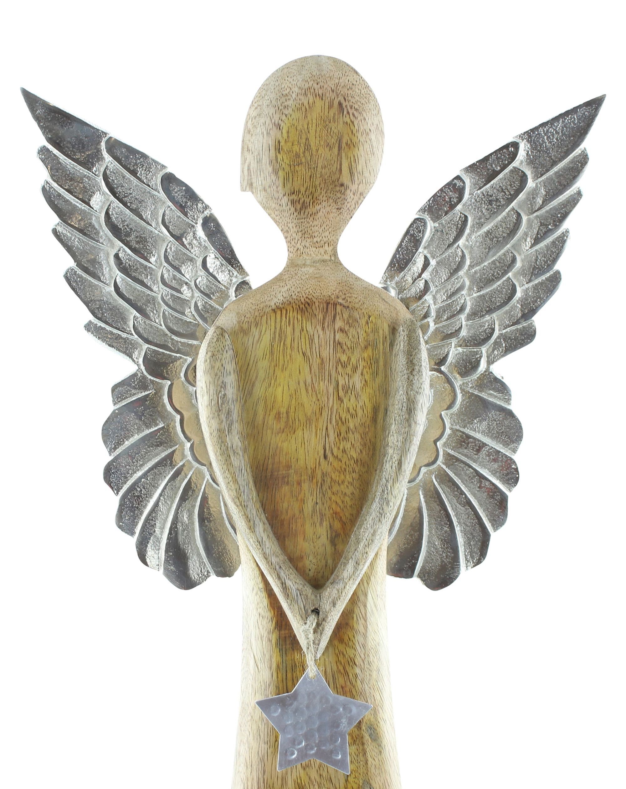 Dekoleidenschaft Engelfigur "Silver Star" aus Mangoholz & Metall 62 cm hoch, große Dekofigur Engel, Weihnachtsdeko aus Holz, Engelsfigur, Weihnachtsfigur, Dekoe – Bild 5 von 5