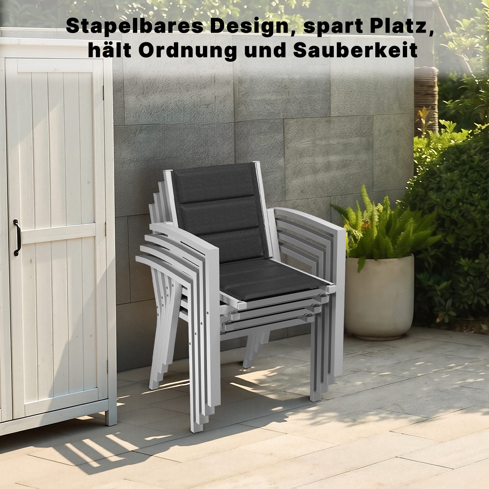 HOMALL Gartenstuhl Stapelbare Aluminiumstühle Outdoor Stühle 2/4/6er Set, Bis 160kg (Gewicht ca. 3,5 kg, erhältlich in drei Farben, geeignet für Camping, Pool,  – Bild 4 von 5