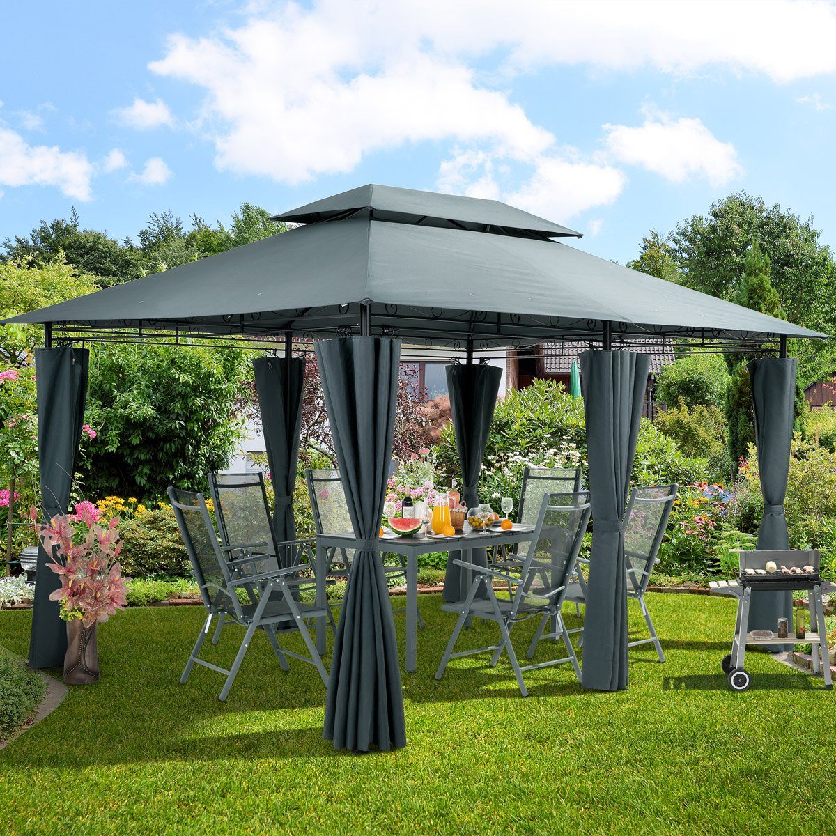 Casaria Pavillon Topas, 3x4m, UV-Schutz 50+, robust, Metall, Seitenwände günstig online kaufen
