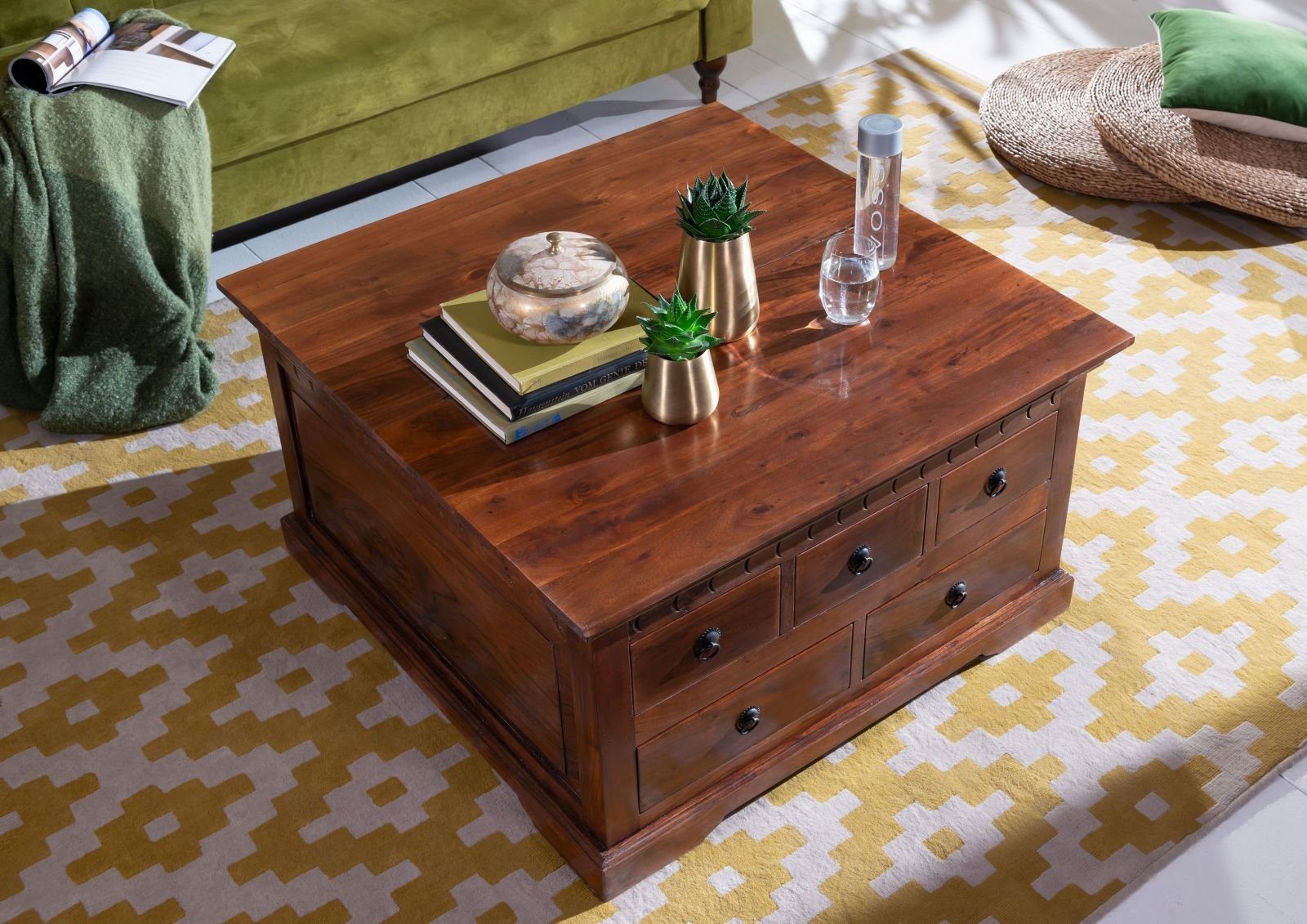 Massivmoebel24 Couchtisch OXFORD (Massivholz, Massivholztisch), Couchtisch Akazie 90x90x50 nougat lackiert OXFORD #320