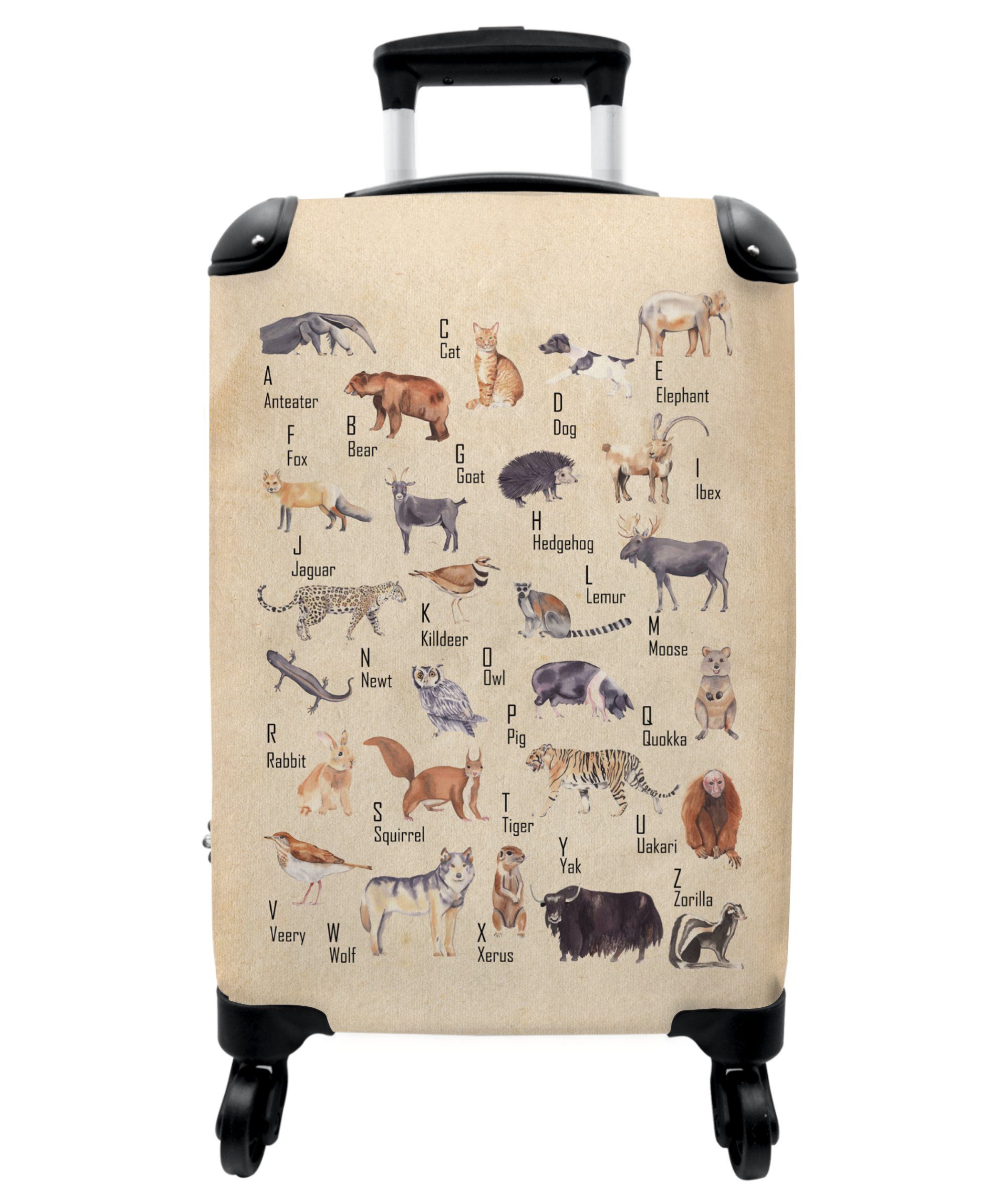 NoBoringSuitcases.com© Kinderkoffer 55x35x20cm Alphabet - Retro, mit 4 Tiere Rollen, Kinder Ferien, Kindertrolley, Handgepäck - Reisetasche - rollen, für Koffer