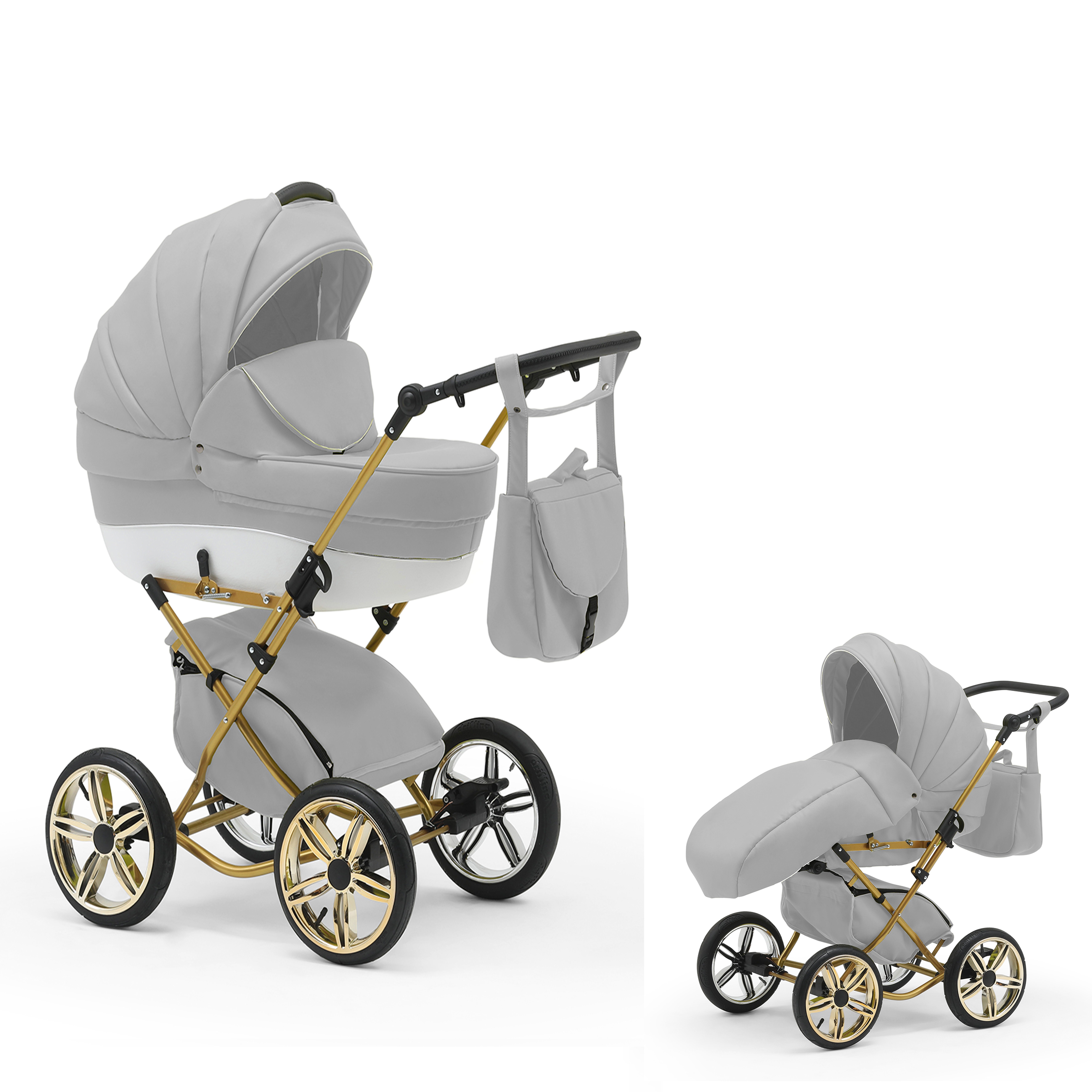 babies-on-wheels Kombi-Kinderwagen Sorento 2 in 1 - 11 Teile - von Geburt bis 4 Jahre in 30 Designs Hellgrau-Weiß