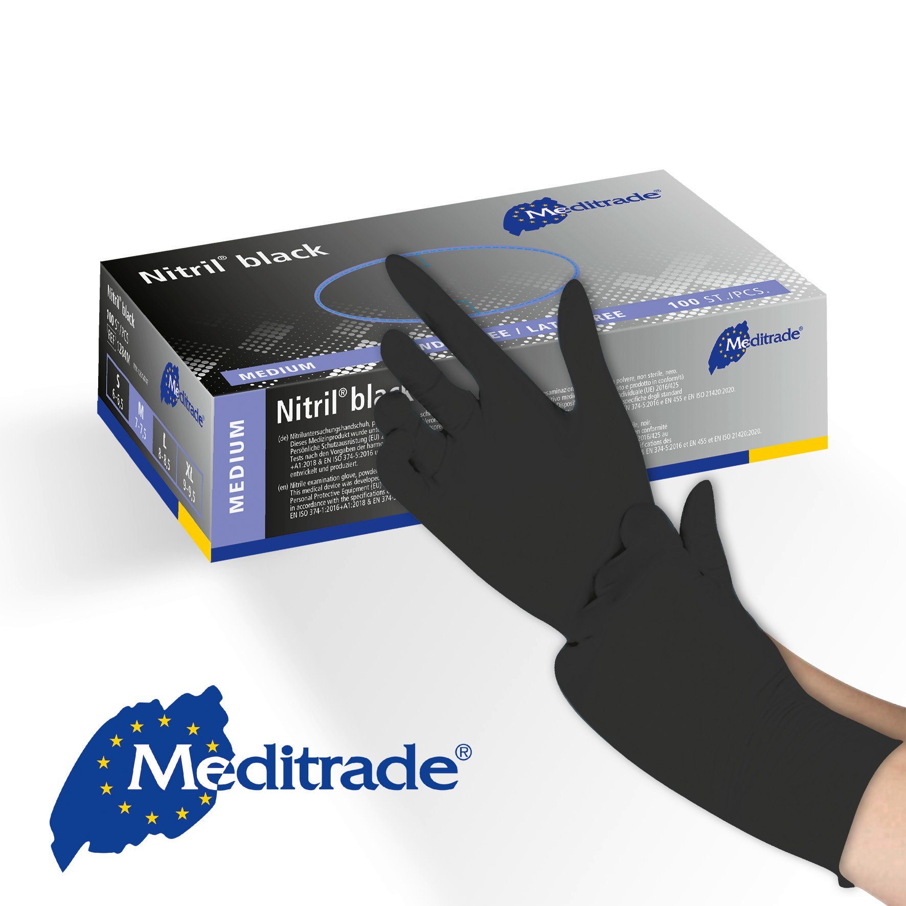 MediTrade Einweghandschuhe Meditrade Nitril® black, Nitrilhandschuhe schwarz, 100 St. Gr:S-XL | Handschuhe