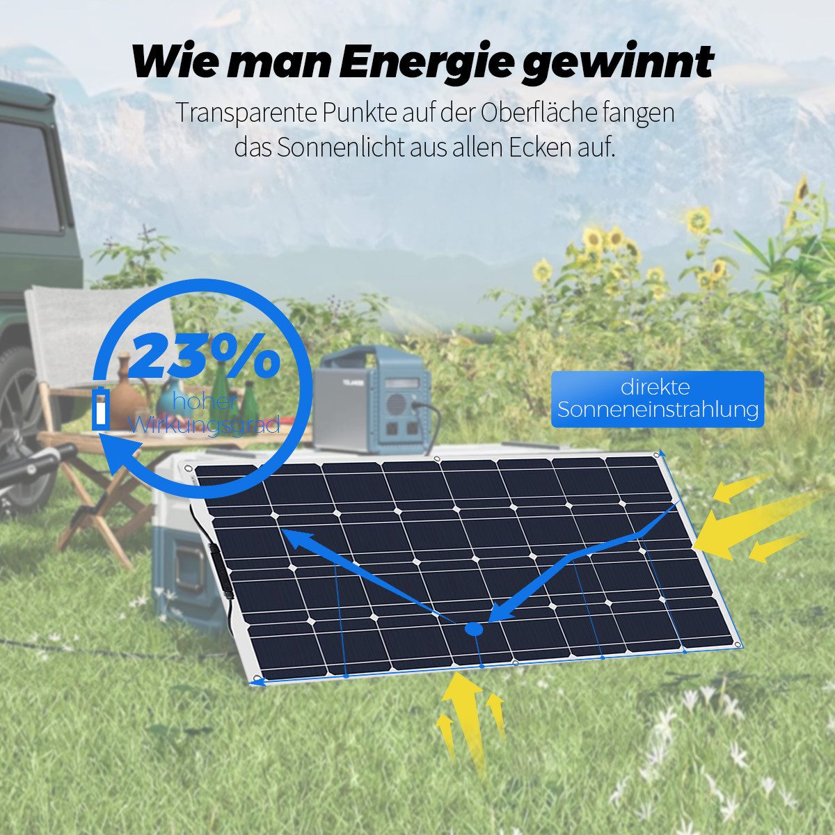 Rhein Beleuchtung Solarmodul 200W effizientes flexibles Solarpanel aus monokristallinem Silizium, 200 W, Monokristallin, (Set, 2-St., Für Wohnmobil, Garten, Boot – solarpanel 200w, solarpanel camping), Dünnes, leichtes Design mit Montagelöchern – langlebig & effizient