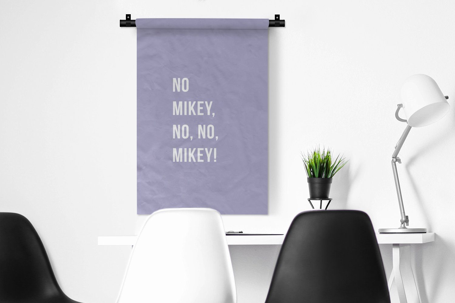 Kinderzimmer Wanddeko Mikey, - für Wandbehang, nein, nein, Wohnzimmer, Mikey! MuchoWow Schlafzimmer, Nein Lila, Wanddekoobjekt Zitate - Kleid,