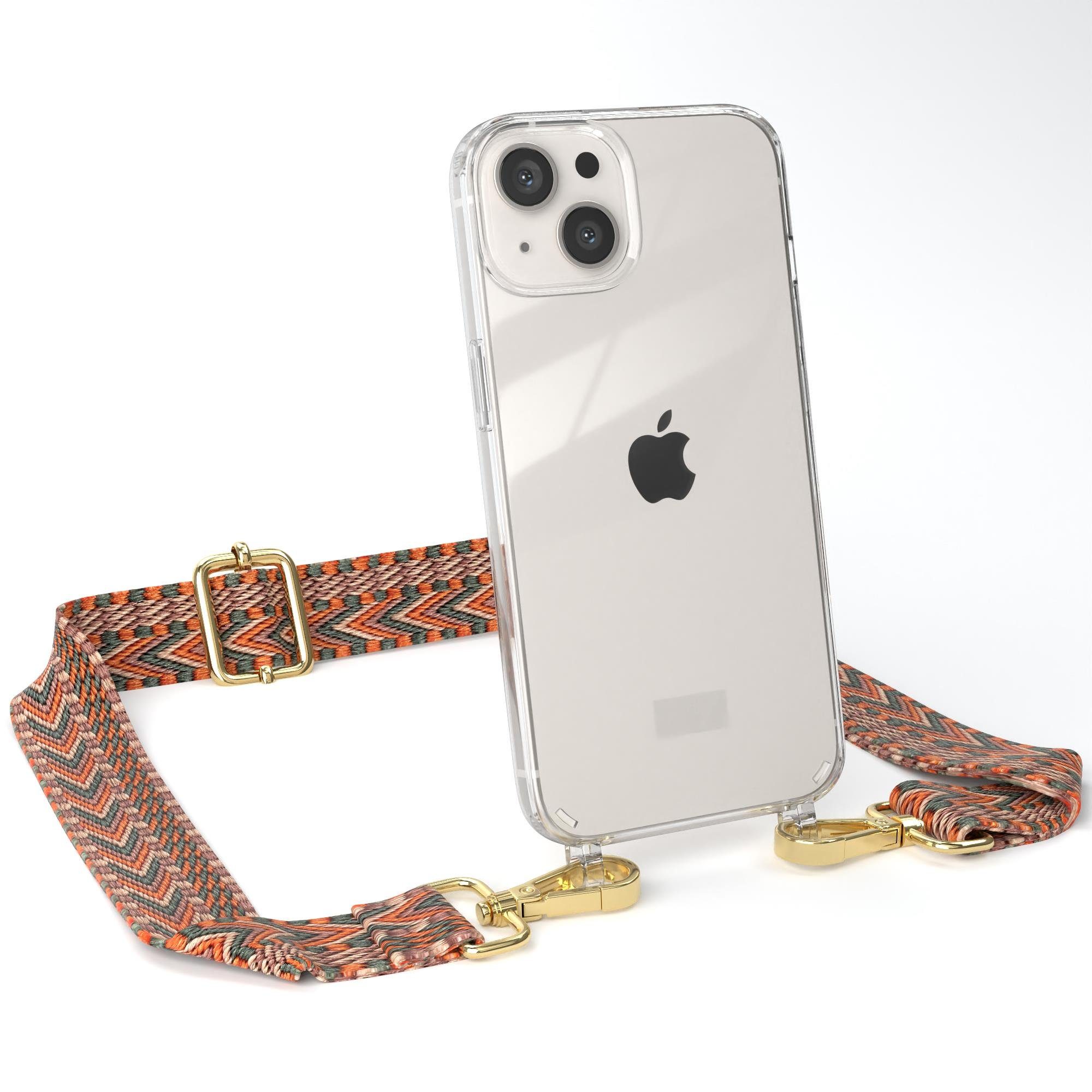 EAZY CASE Handykette Boho Umhängeband für Apple iPhone 13 6,1 Zoll, Festivaltasche für Handy zum Umhängen Flechtband Bunte Hülle Grün