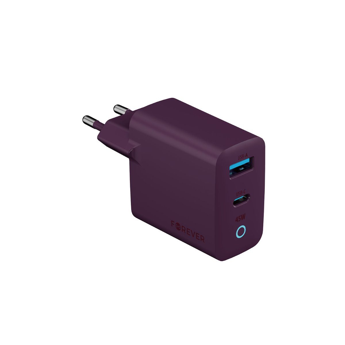 Forever Forever Vibe-TC45AC GaN PD QC Ladegerät 1x USB-C 1x USB 45W Smartphone-Ladegerät