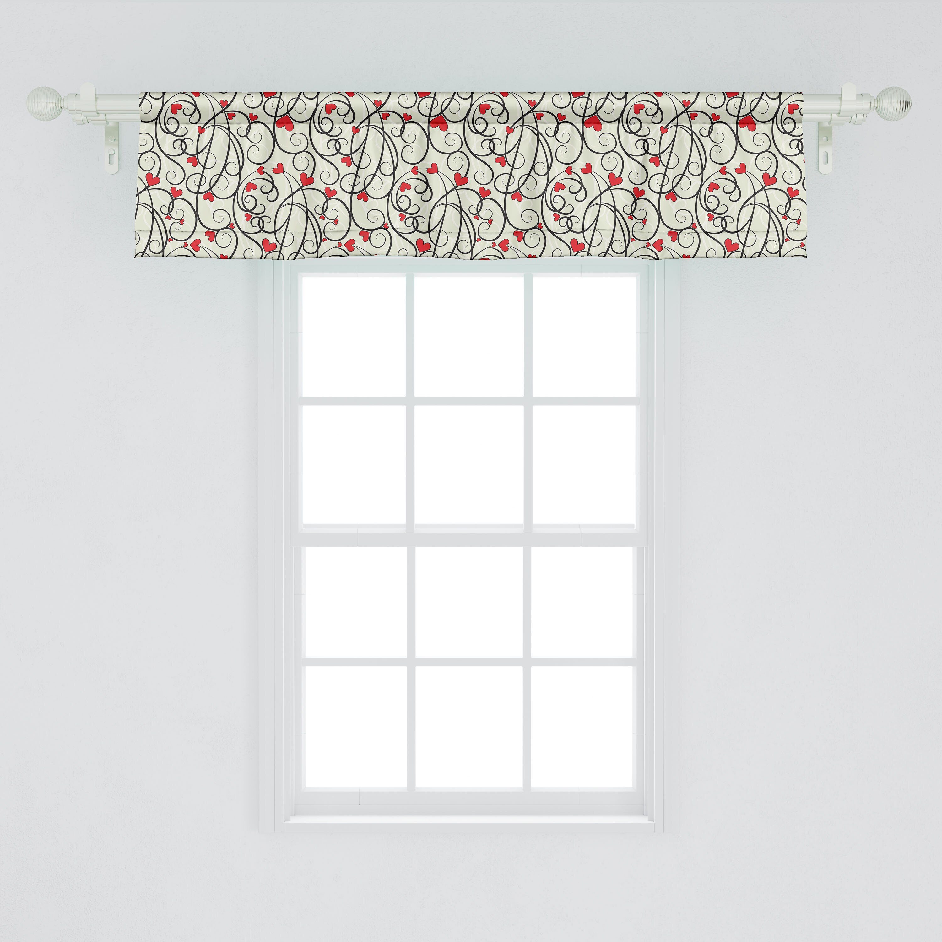Volant Microfaser, Scheibengardine Wave-Blumenherz-Strudel mit Vorhang für Küche Schlafzimmer Abakuhaus, Sommer Dekor Stangentasche,