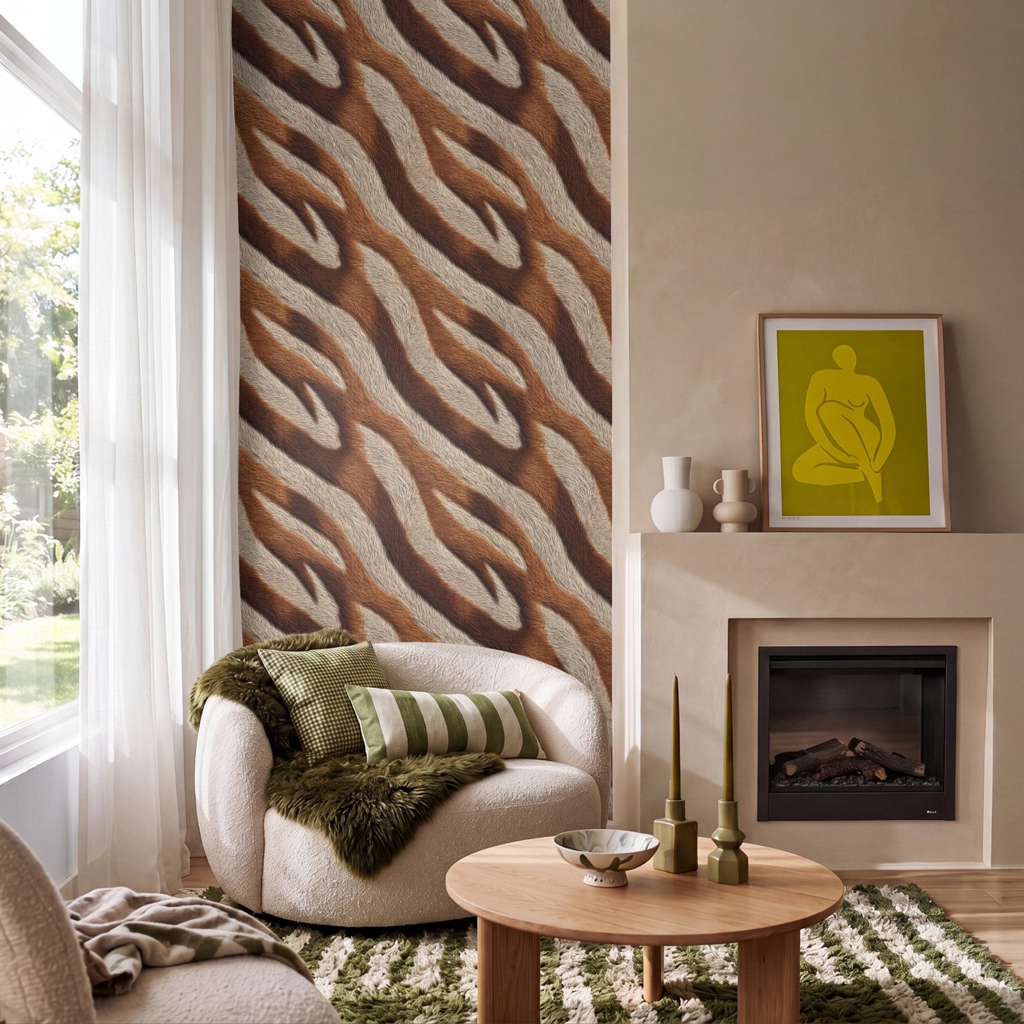 OnlyWow Fototapete Zebra – Braun – Muster, Matt, bedruckt, Wandtapete, Schlafzimmer, bedruckt 100x220cm