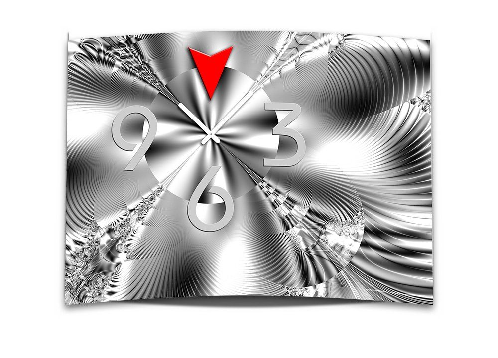 cm Wanduhr 3D-Optik (Einzigartige 3D Dixtime aus 50x70 abstrakt dixtime XXL Wanduhr schwarz Optik weiß 4mm leises Alu-Dibond)