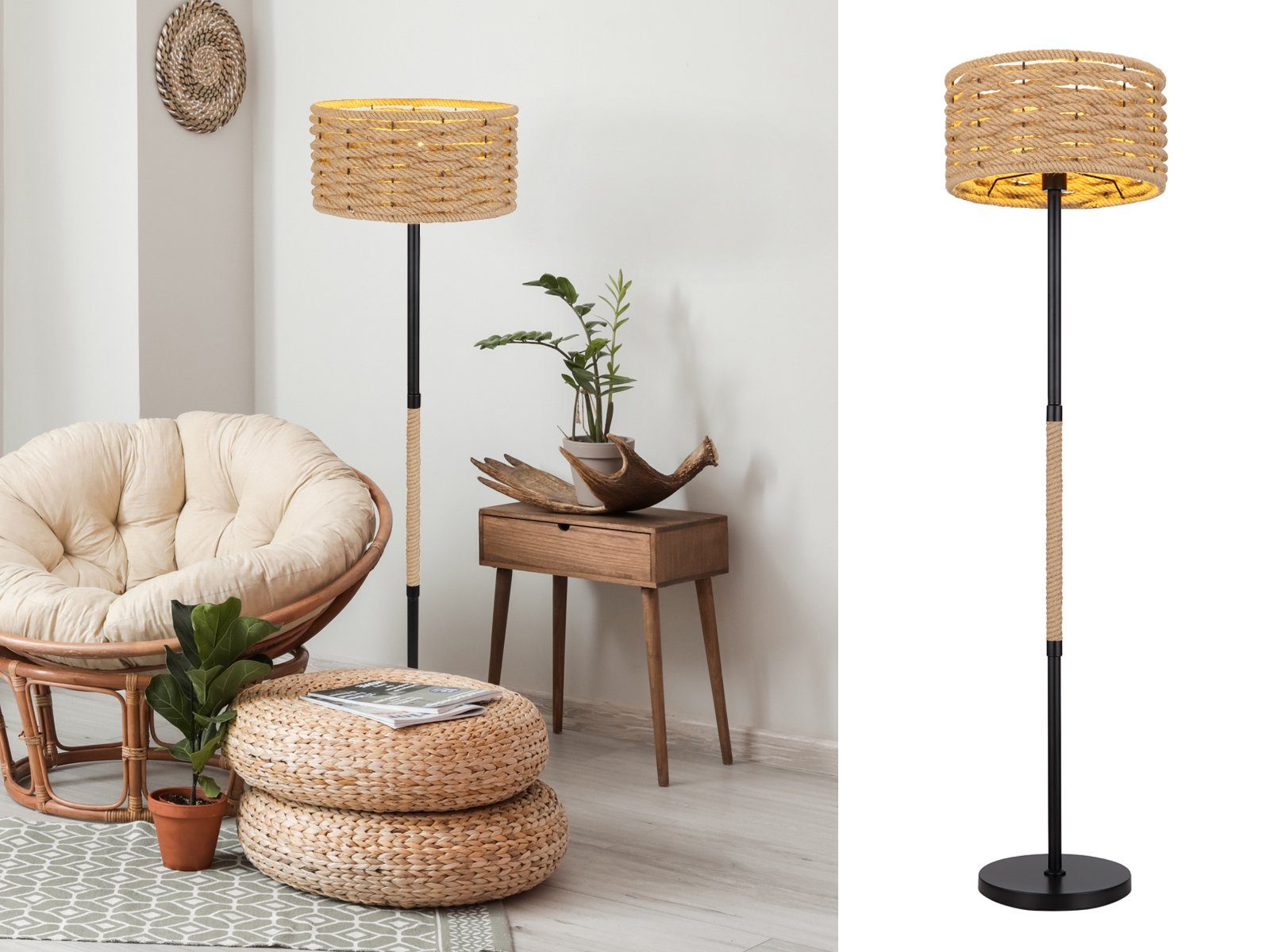 meineWunschleuchte LED Stehlampe, Vintage Boho Seil-Lampe Tau mit Retro  Makramee Lampen-schirm geflochten & Fußschalter online kaufen | OTTO
