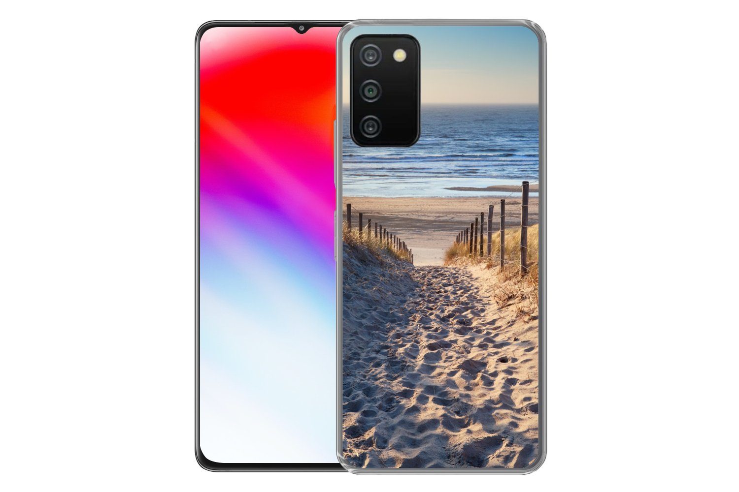 MuchoWow Handyhülle für Samsung Galaxy A03s Strand - Meer - Niederlande - Dünen - Sonne, Smartphone-Bumper, Print, Handy Schutzhülle Dünn