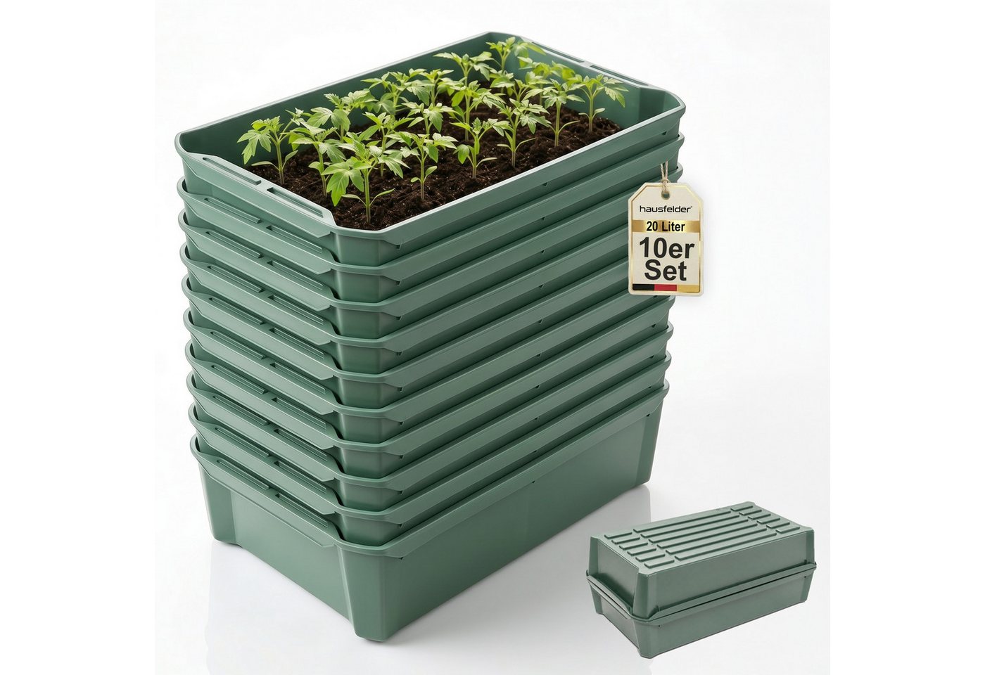 Hausfelder Pflanzschale Pikierschale, Anzuchtschale Grün, 32x58x11cm, 10 Sttück (10er Set, 10 St), als Pflanzwanne, Blumenkasten oder Anzuchtschale nutzbar