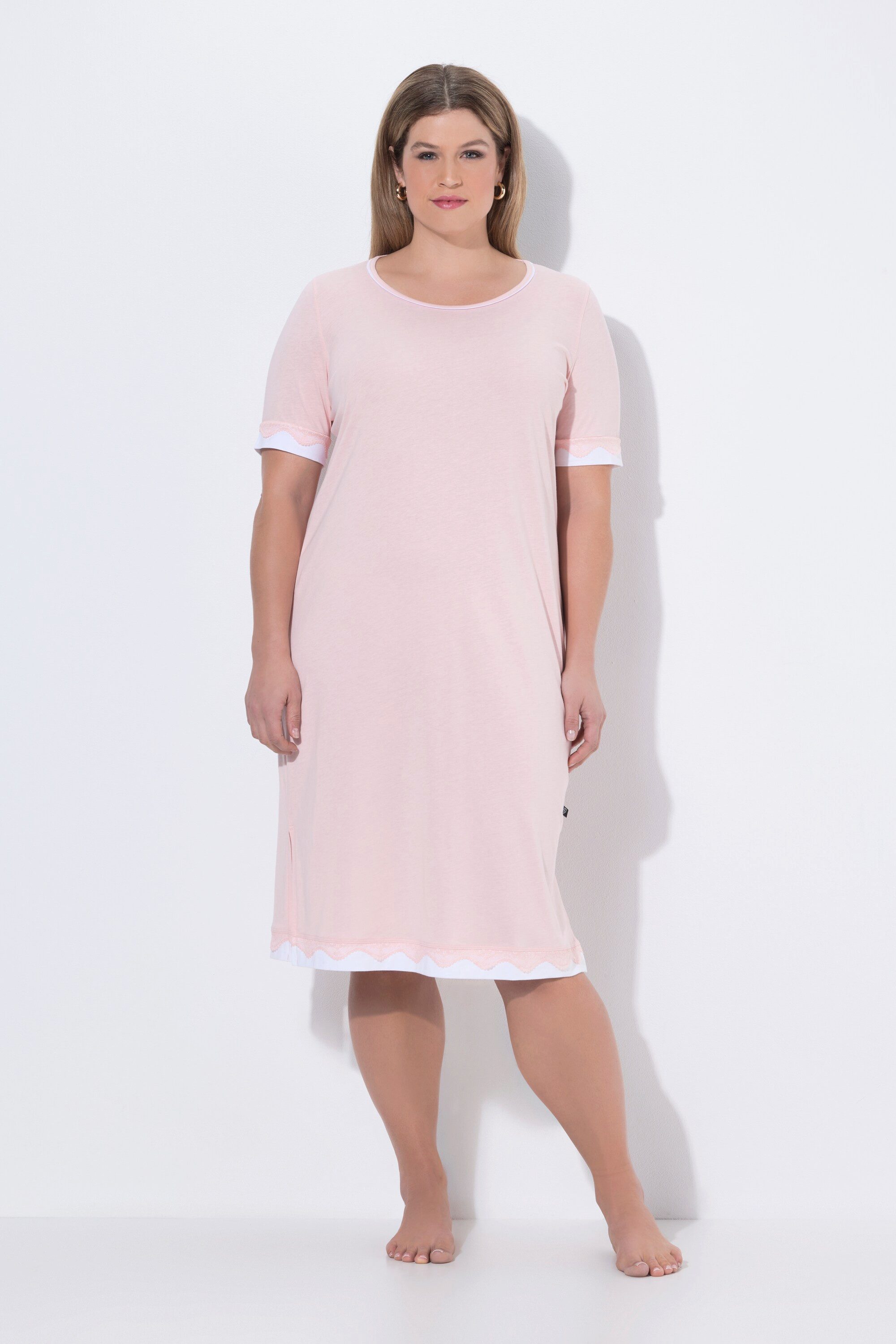 Ulla Popken Nachthemd Nachthemd Spitzenkanten Rundhals Halbarm