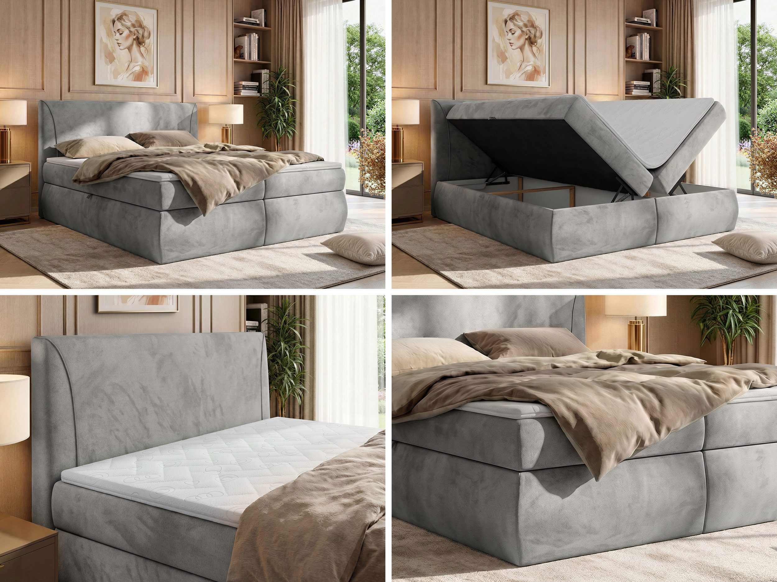 MKS MÖBEL Boxspringbett TARENZA (Set, Doppelbett, Gepolstertes Kopfteil, Schaum Topper), inkl. Bettkasten und Topper, Bonell-Federn