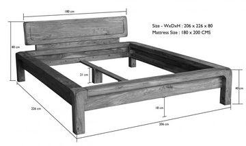 Massivmoebel24 Massivholzbett BUENO (180x200 Sheesham / Palisander, Bett aus Massivholz mit abgerundeten Kanten)