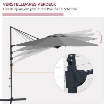 Outsunny Ampelschirm Drehbarer Sonnenschirm mit Kurbel, Neigbarer Marktschirm, LxB: 294x294 cm, Balkonschirm, Gartenschirm, für Balkon, Terrasse, Metall, Dunkelgrau