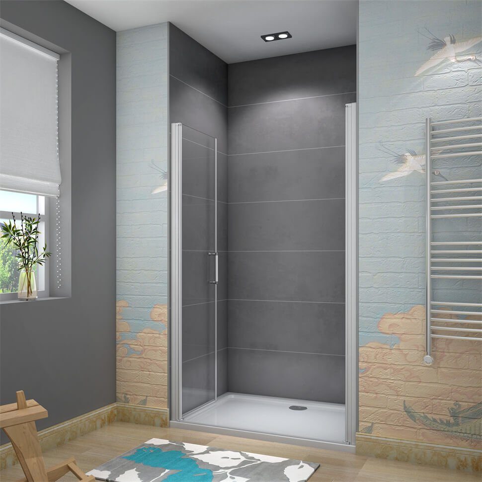 shower spa shower swing door, shower enclosure, shower cubicle, shower door, swing door, pivot door, niche door, single-pane safety glass, (set) clear glass