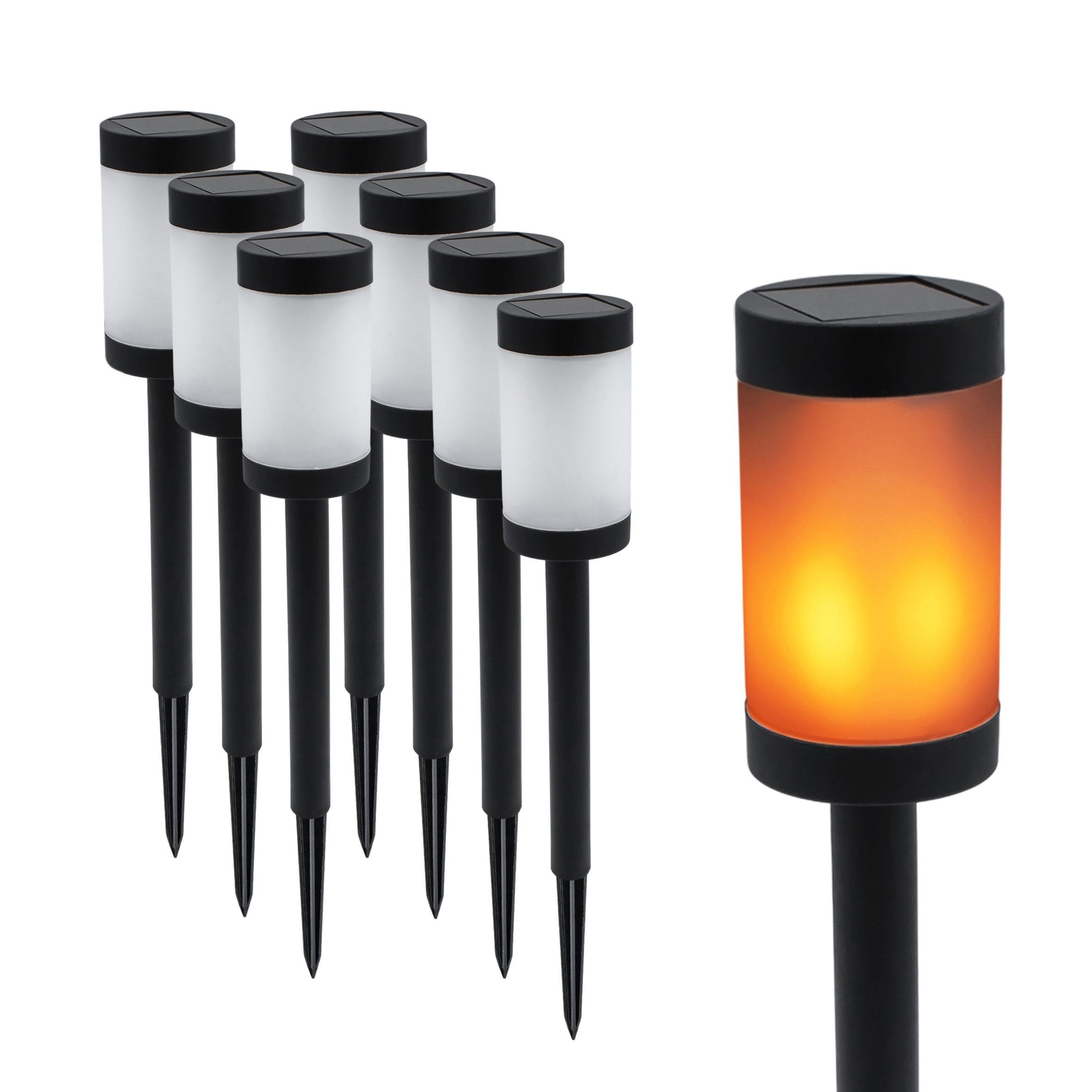 Spetebo LED Solarleuchte Wegeleuchte mit 12 Flammen LED 41 x 6 cm, Dämmerungssensor, LED fest integriert, orange, realistischer Flammeneffekt, 8er Set Solar Wegeleuchte