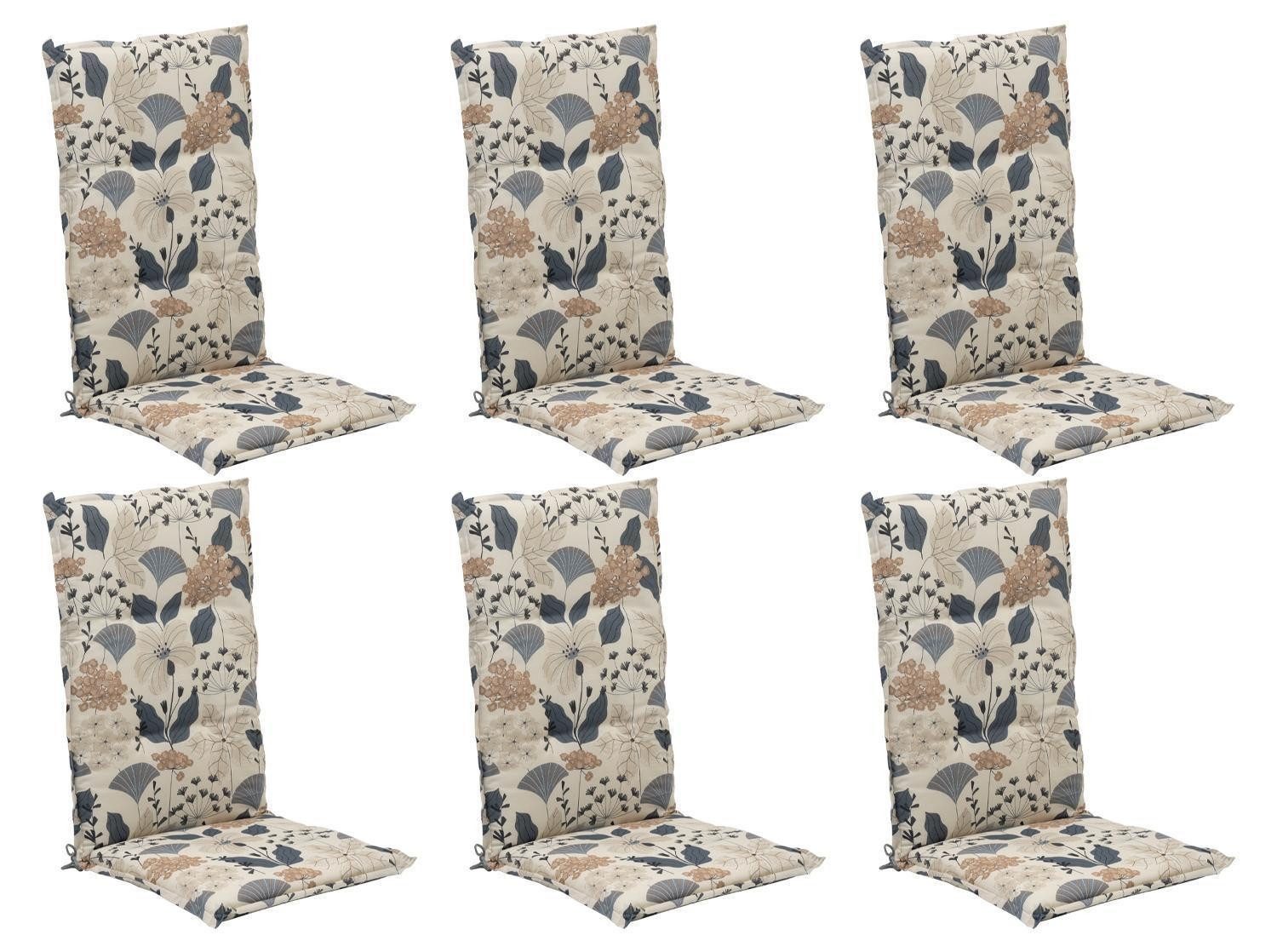 GO-DE Hochlehnerauflage Stuhlauflage XIMULI, B 50 x L 120 cm, Creme, Blau, (6 St), für Hochlehner-Stühle