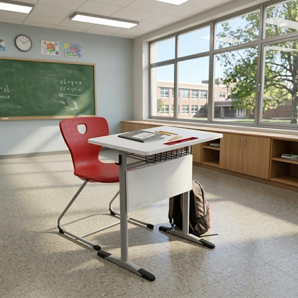 Xlmoebel Kinderschreibtisch Platzsparendes Schreibtischset für Schüler mit Stuhl in Grau-Rot (Schreibtischset, 2-St., Schreibtischset mit Stuhl), Made in Europa