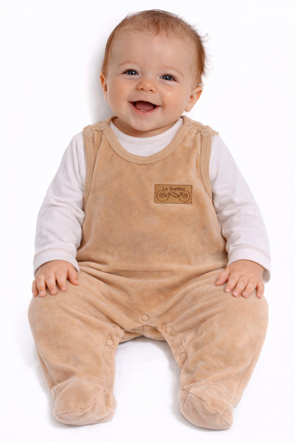 La Bortini Strampler Baby Anzug Stramplerhose Langamshirt Set für Neugeborene in Beige (Set 2-teilig, unisex, für Mädchen und Jungen) aus Velours und Baumwolle, 44 50 56 62 68