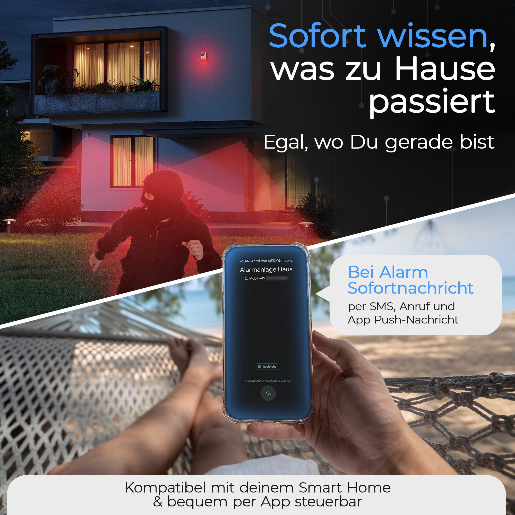 Thumbnail - Safe2Home Safe2Home Profi Serie SP310 - Großes Set Alarmanlage (mit wechselnder Frequenz und Rolling Code - Sabotageschu...
