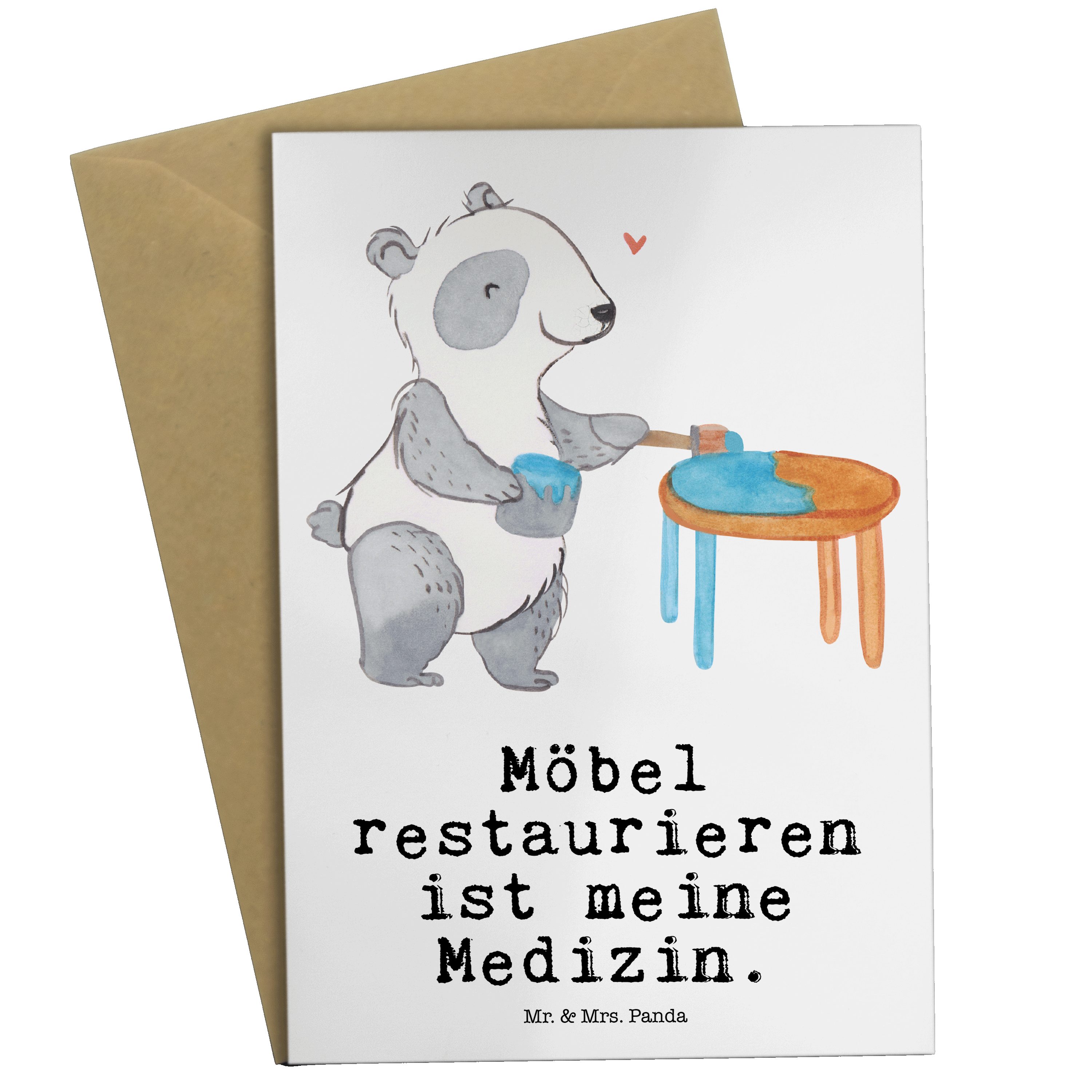 Mr. & Mrs. Panda Grußkarte Panda Möbel restaurieren Medizin - Weiß - Geschenk, Hochzeitskarte, A