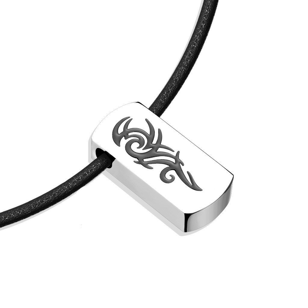 BUNGSA Ketten-Set Halskette schwarz mit silbernem Edelstahl-Anhänger Unisex (1-tlg), Halskette Necklace
