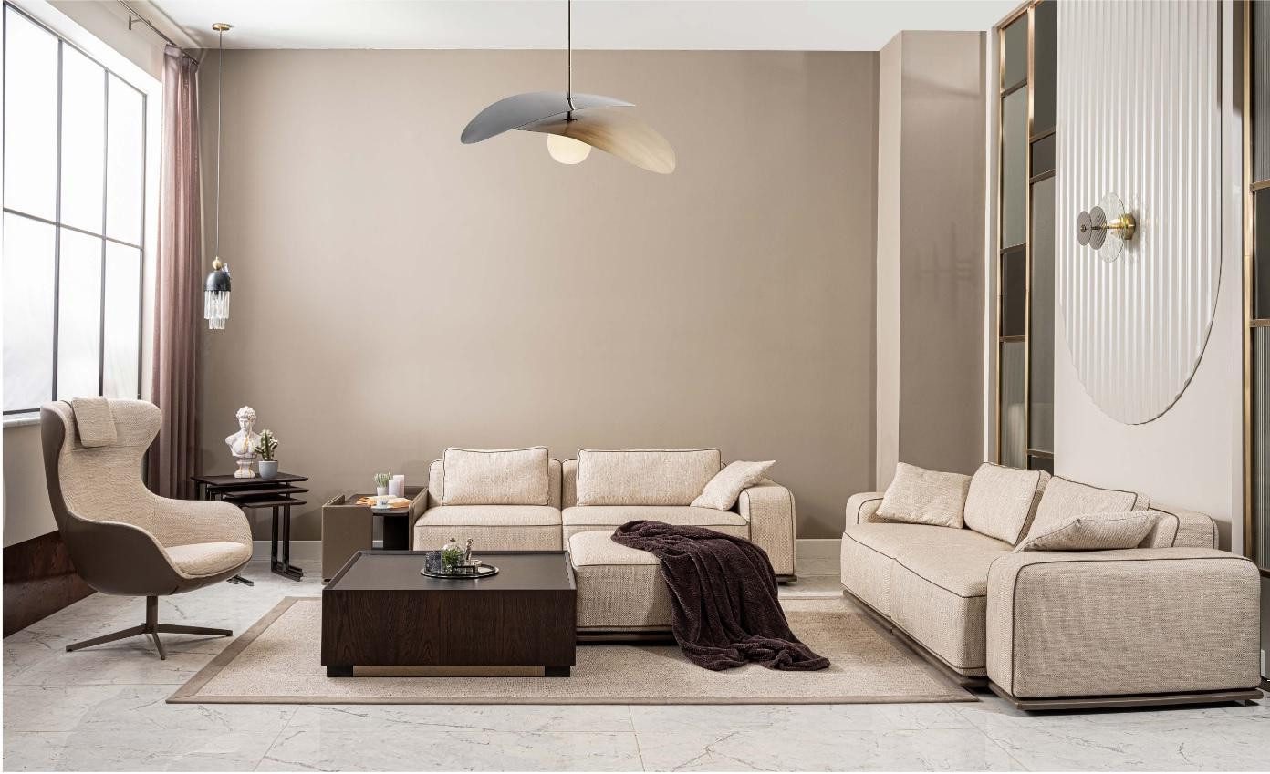 Xlmoebel Ottomane Beige Stoffsofa mit hohem Sitzkomfort und elegantem Design, Hergestellt in Europa