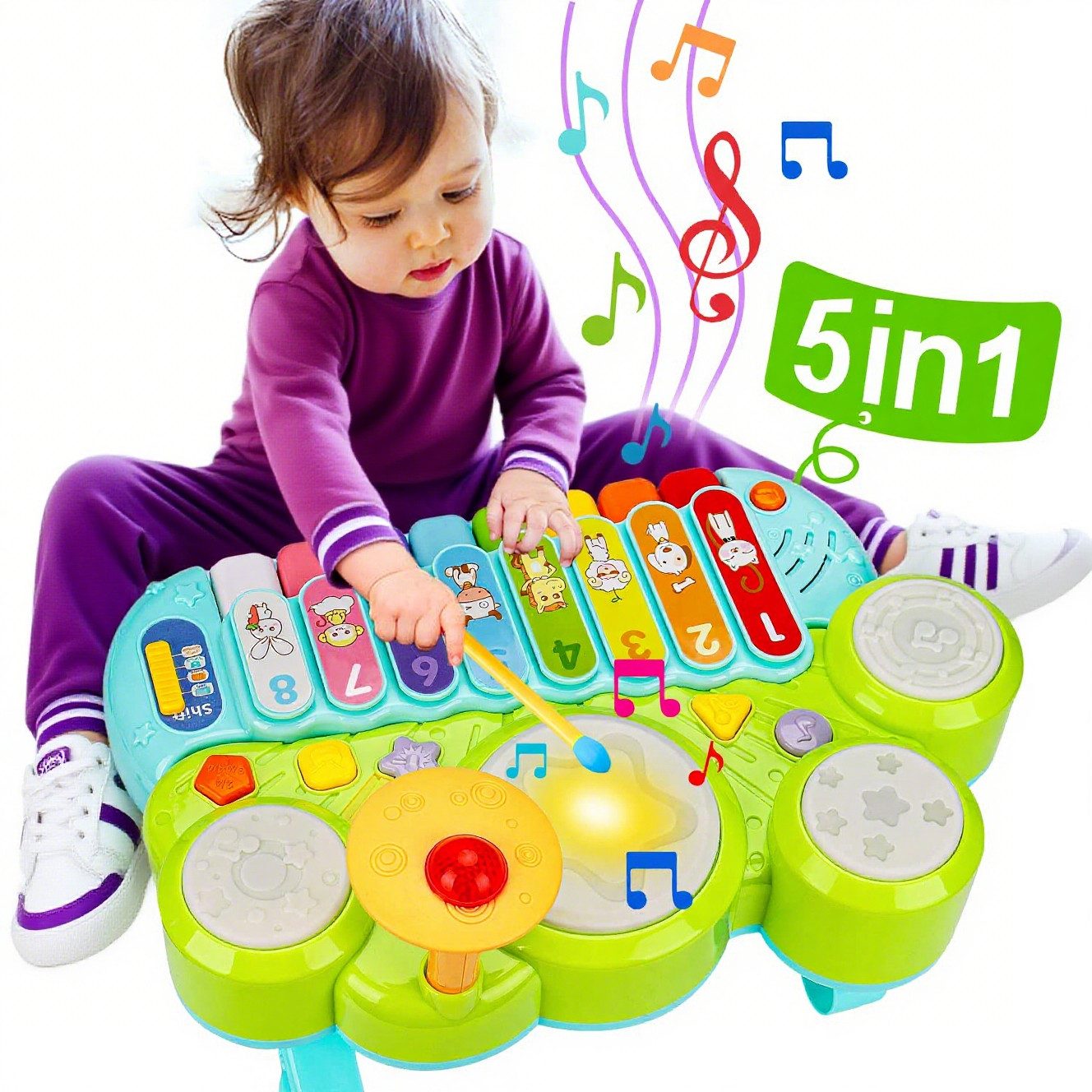 Lzbargon Lernspielzeug 3-in-1-Set mit Klavier, Keyboard und Xylophon, Montessori-Spielzeug, Musikinstrumente zum Lernen und Entwickeln, leuchtendes Spielzeug