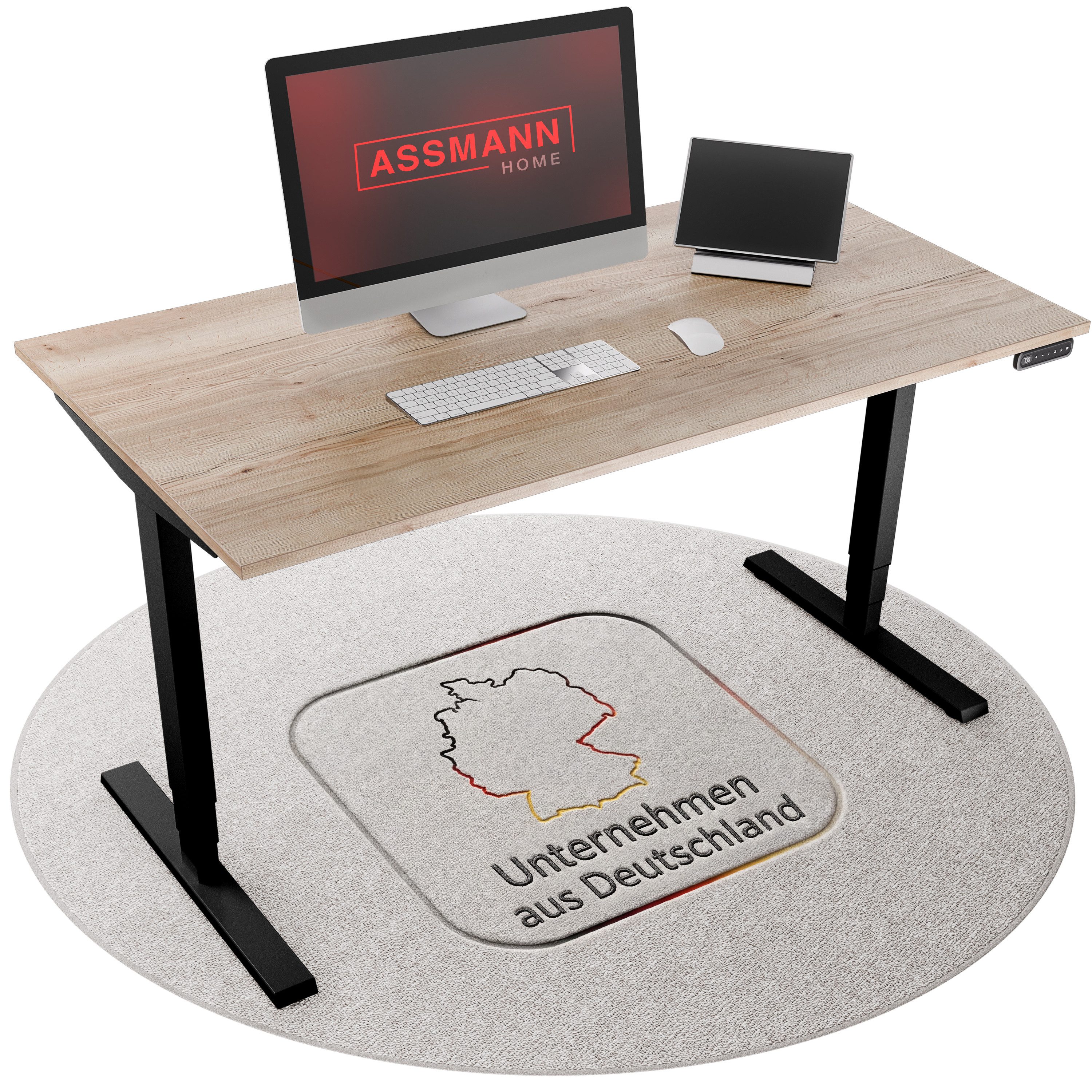 ASSMANN Büromöbel Schreibtisch Y-LINE (160x70cm Schwarz Eiche Natura Kollisions-Schutz, Elektrisch höhenverstellbar, Kindersicherung 2-fach-Motorik Doppelhub, einfache Montage, für Büro und Homeoffice), TÜV-zertifiziert, Blauer Engel, 5 Jahre Herstellergarantie