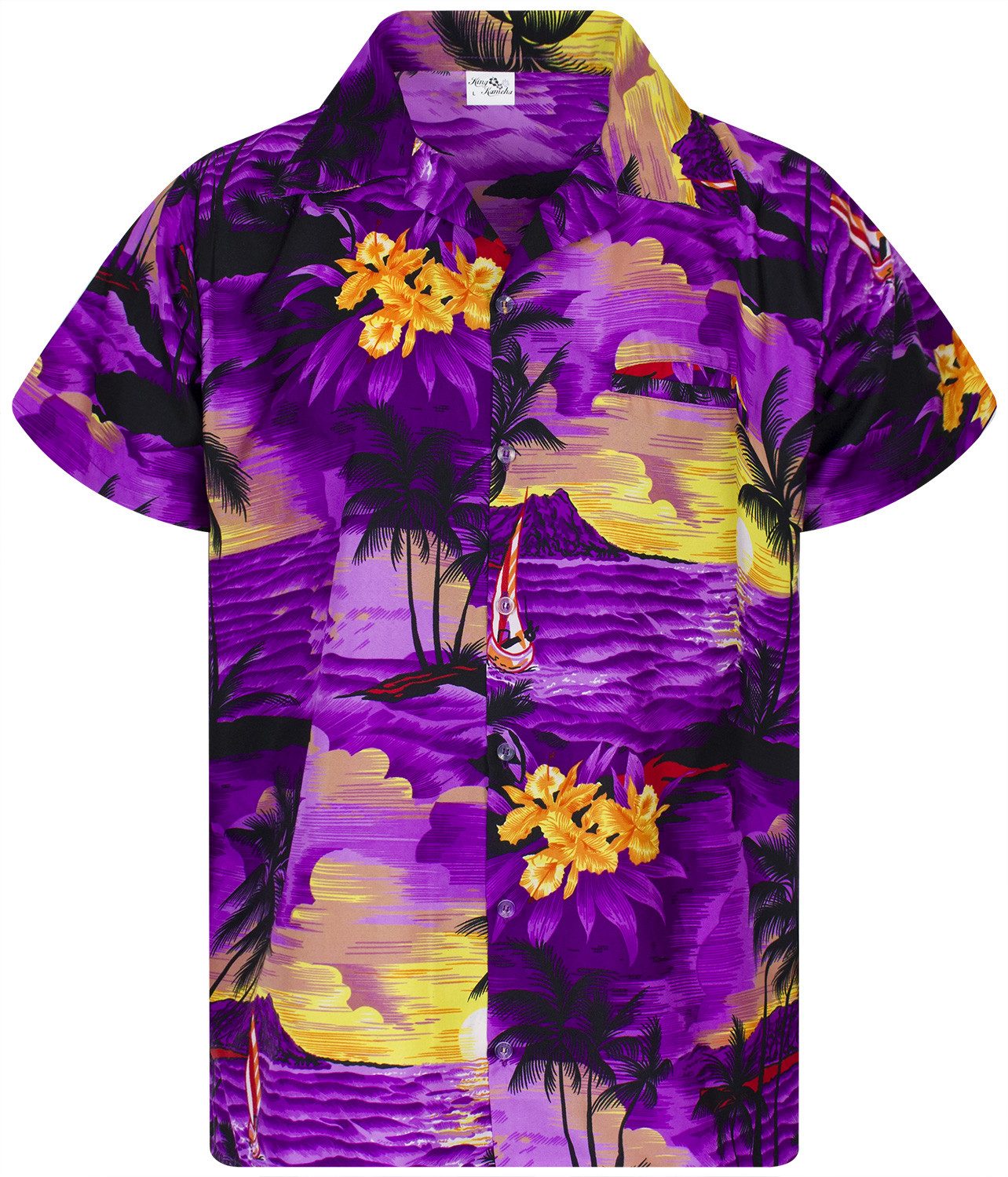 King Kameha Hawaiihemd "Surf" Funky Hawaii-Hemd Herren Kurzarm Front-Tasche Sommerhemd