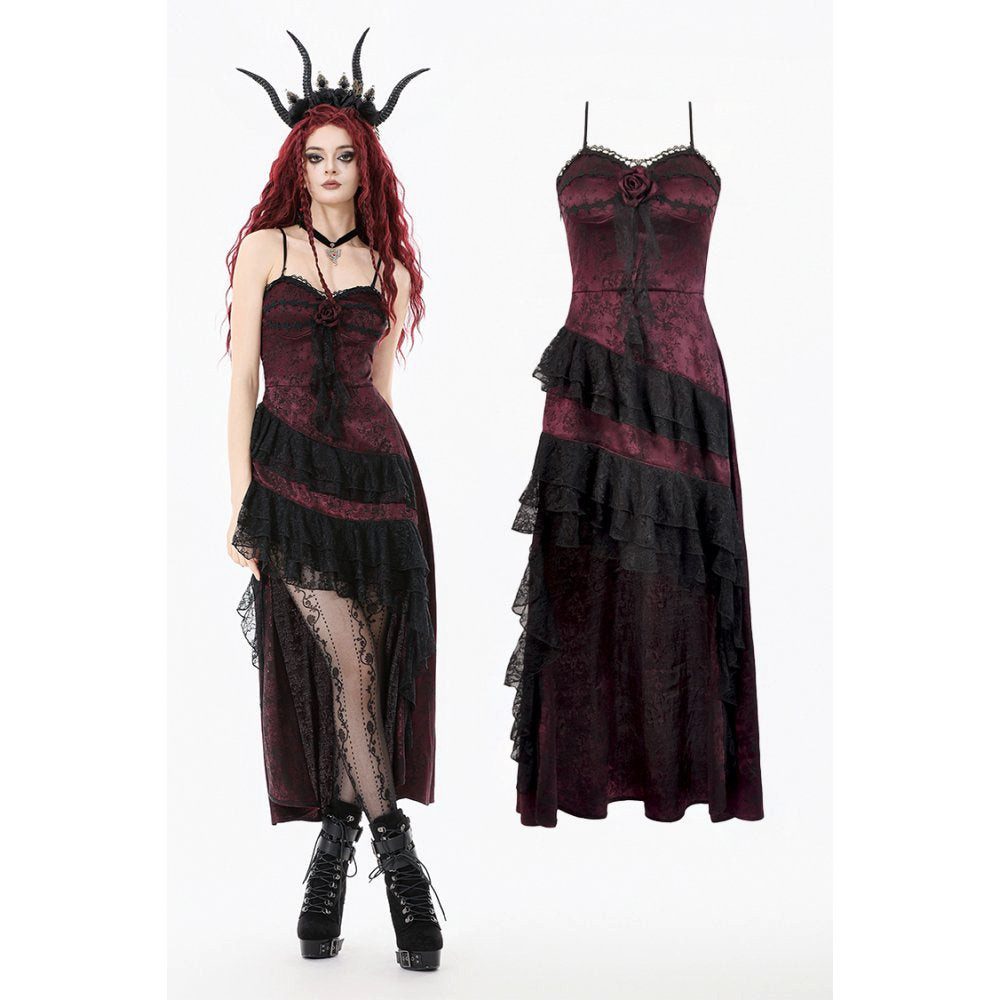 Dark in Love Maxikleid Dark romance Kleid mit Spitze in bordeaux asymmetrisch Asymmetrischer Schnitt