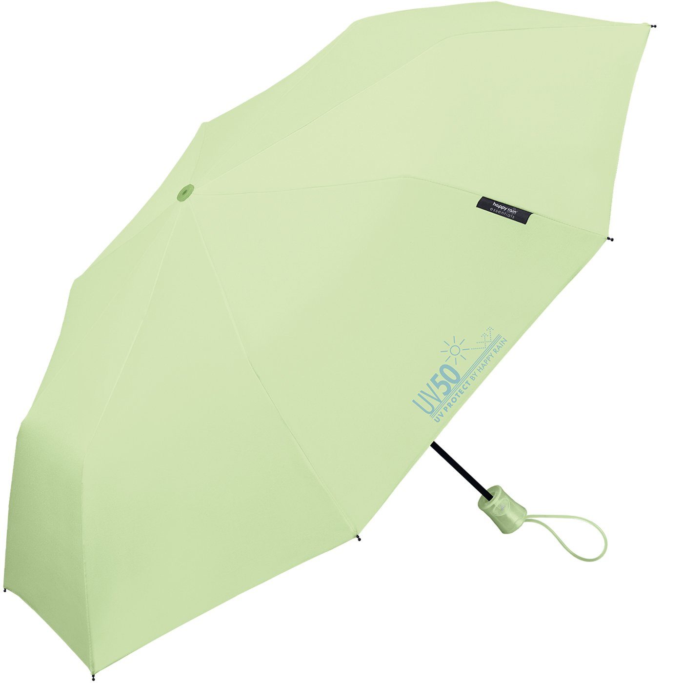 HAPPY RAIN Taschenregenschirm Auf-Automatik grün vor und mit Sonne Sonnenschutz, UV50 UV-Protect schützt Regen und