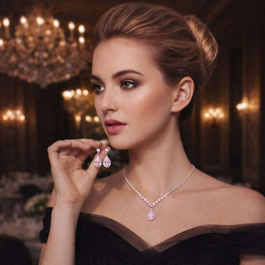 Taffstyle Schmuckset Elegantes Schmuck Set Halskette & Ohrringe Tropfen Design mit Zirkonia (Funkelndes Set aus Kette und Ohrringen mit glitzernden Zirkonia-Steinen – perfekt für Abendmode und besondere Anlässe), mit Zirkonia