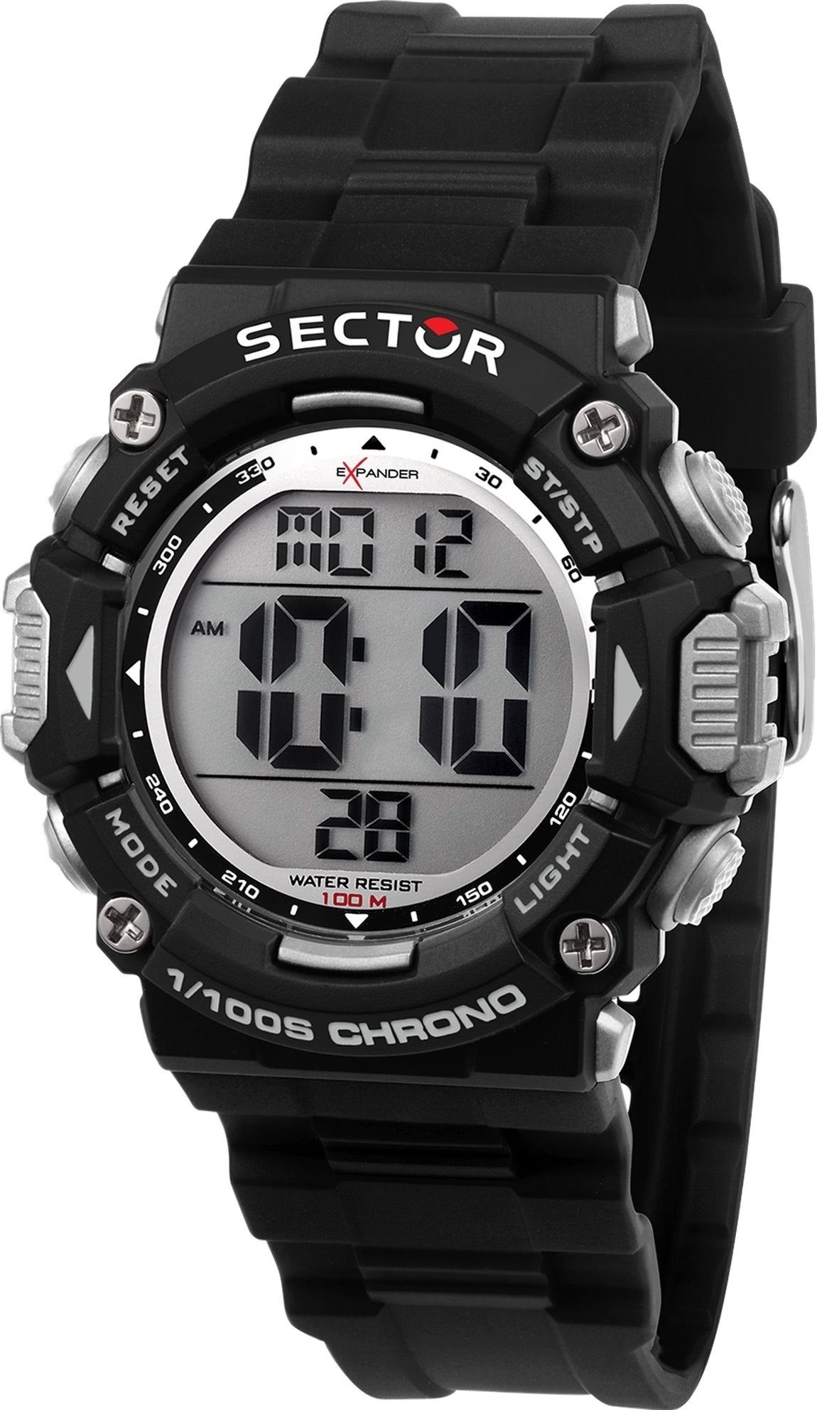 Sector Digitaluhr Sector Herren Armbanduhr Digital, (Digitaluhr), Herren Armbanduhr eckig, extra groß (ca. 40,4x45,1mm), PURarmband schw