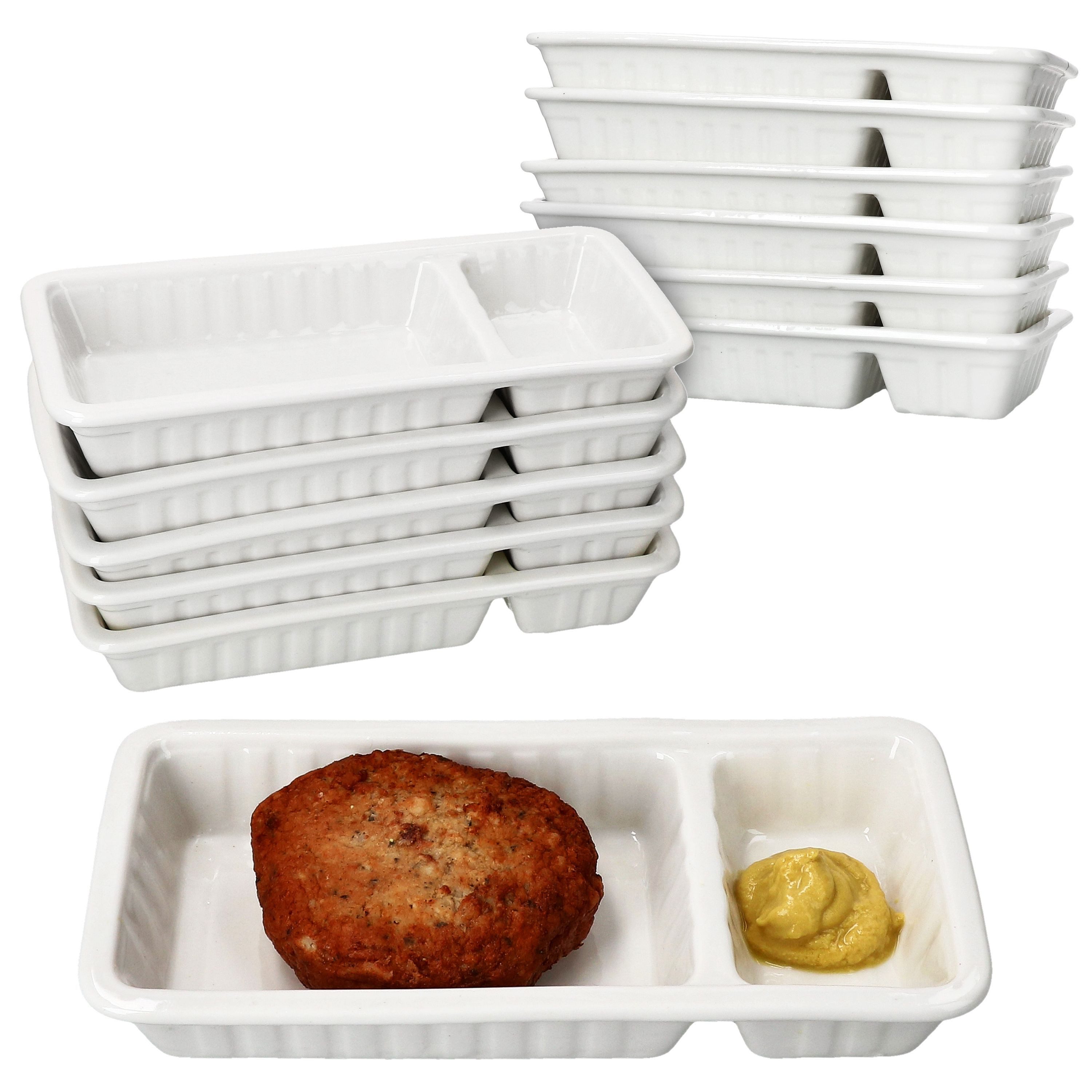 MamboCat Rührschüssel MamboCat 12x Frikandelschale weiß 2 Bereiche Servierschale Pommes Dip, Porzellan