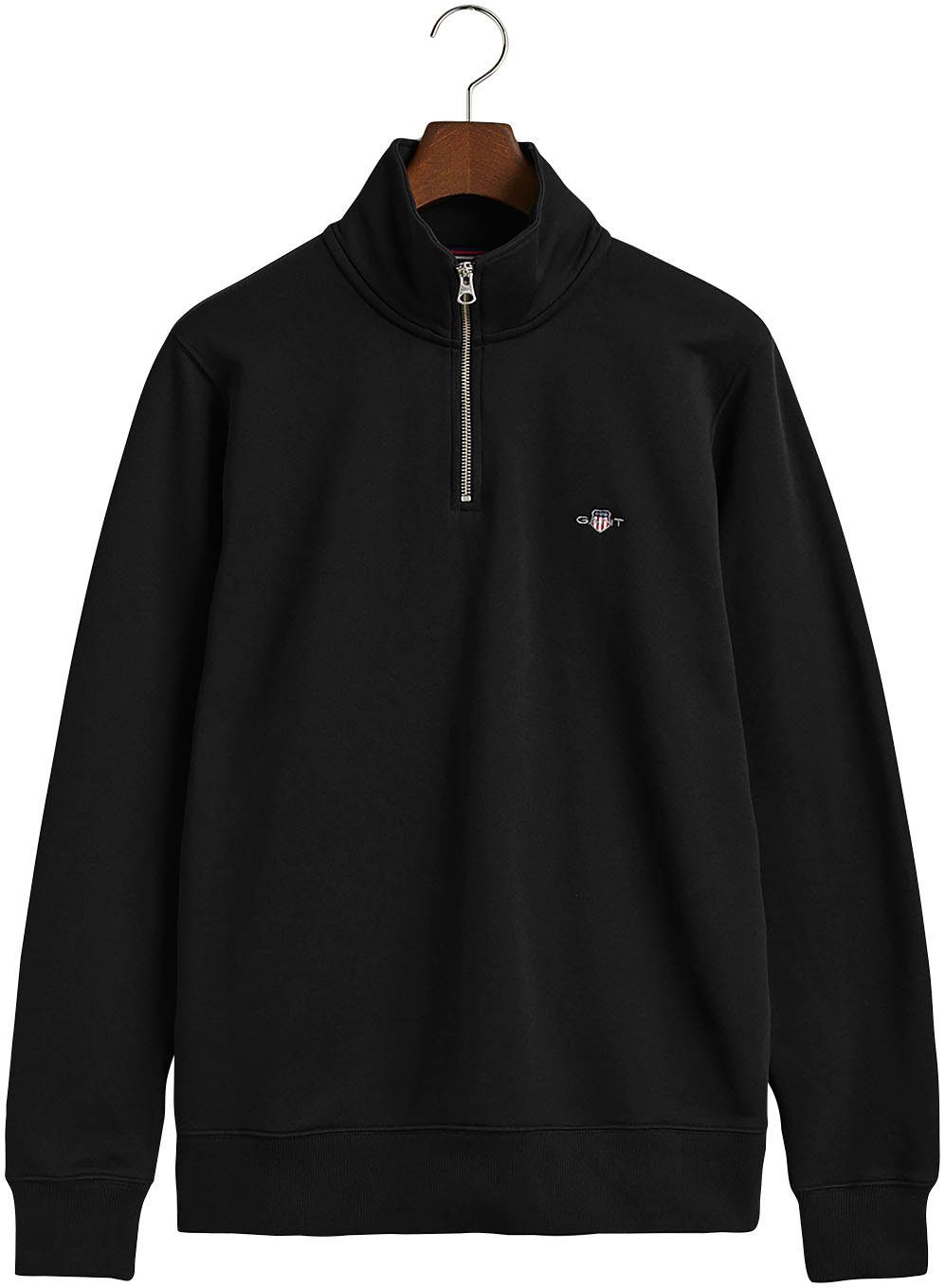 Logostickerei Gant mit Sweatshirt ZIP auf SHIELD REG der Brust BLACK HALF SWEAT