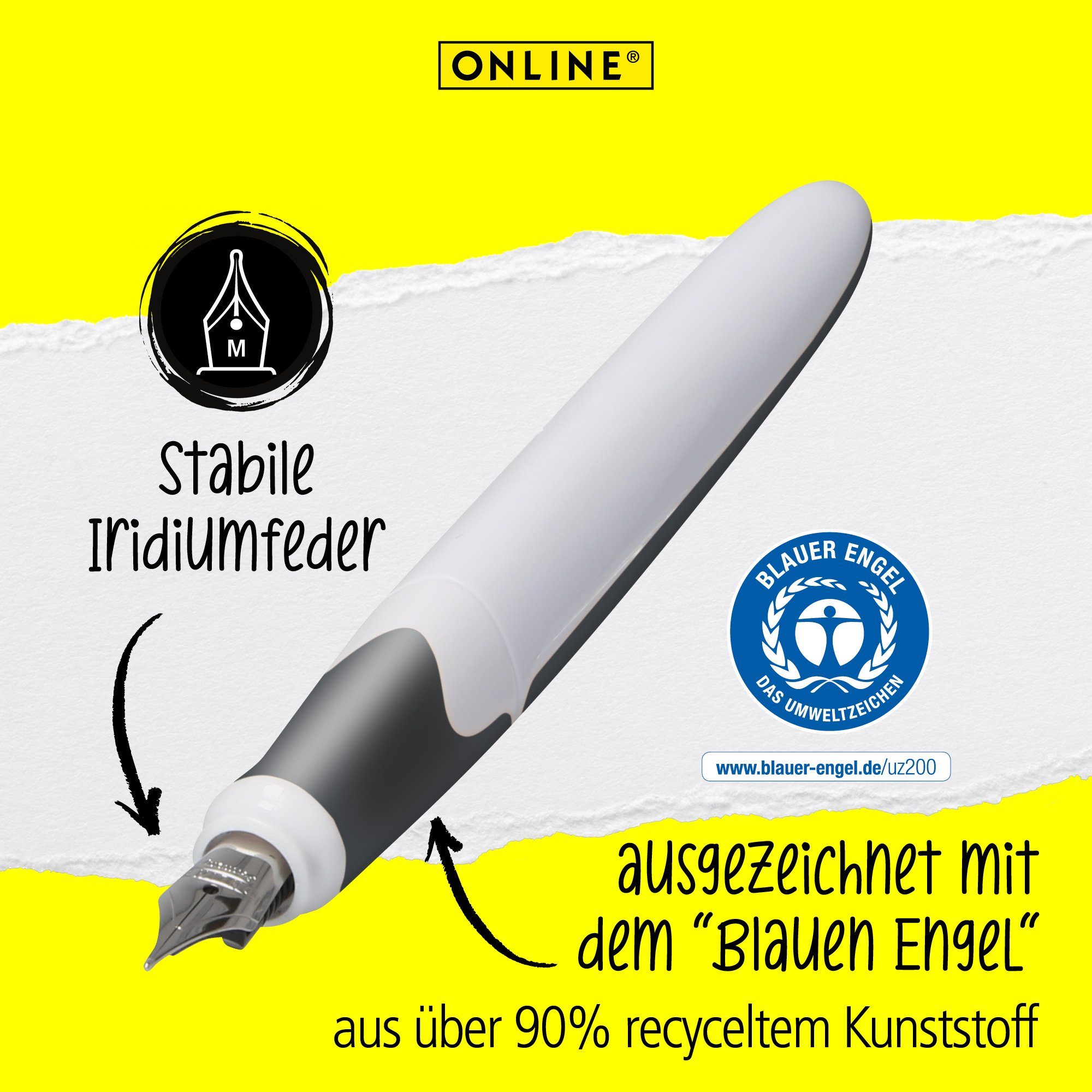 Grau für ergonomisch, Pen Engel Online ideal Schule Air, Blauer Füller die Füller Zertifiziert,