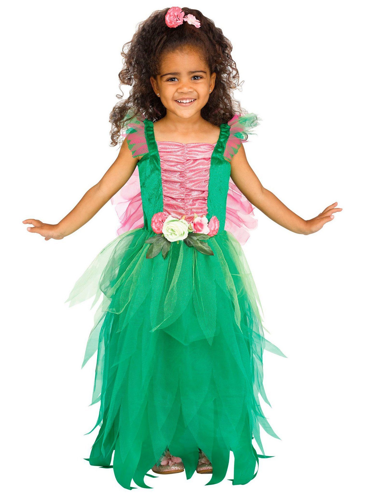 Fun World Kostüm Blumenfee Kostüm für Mädchen, Kostümkleid einer kleinen Waldelfe mit Flügeln